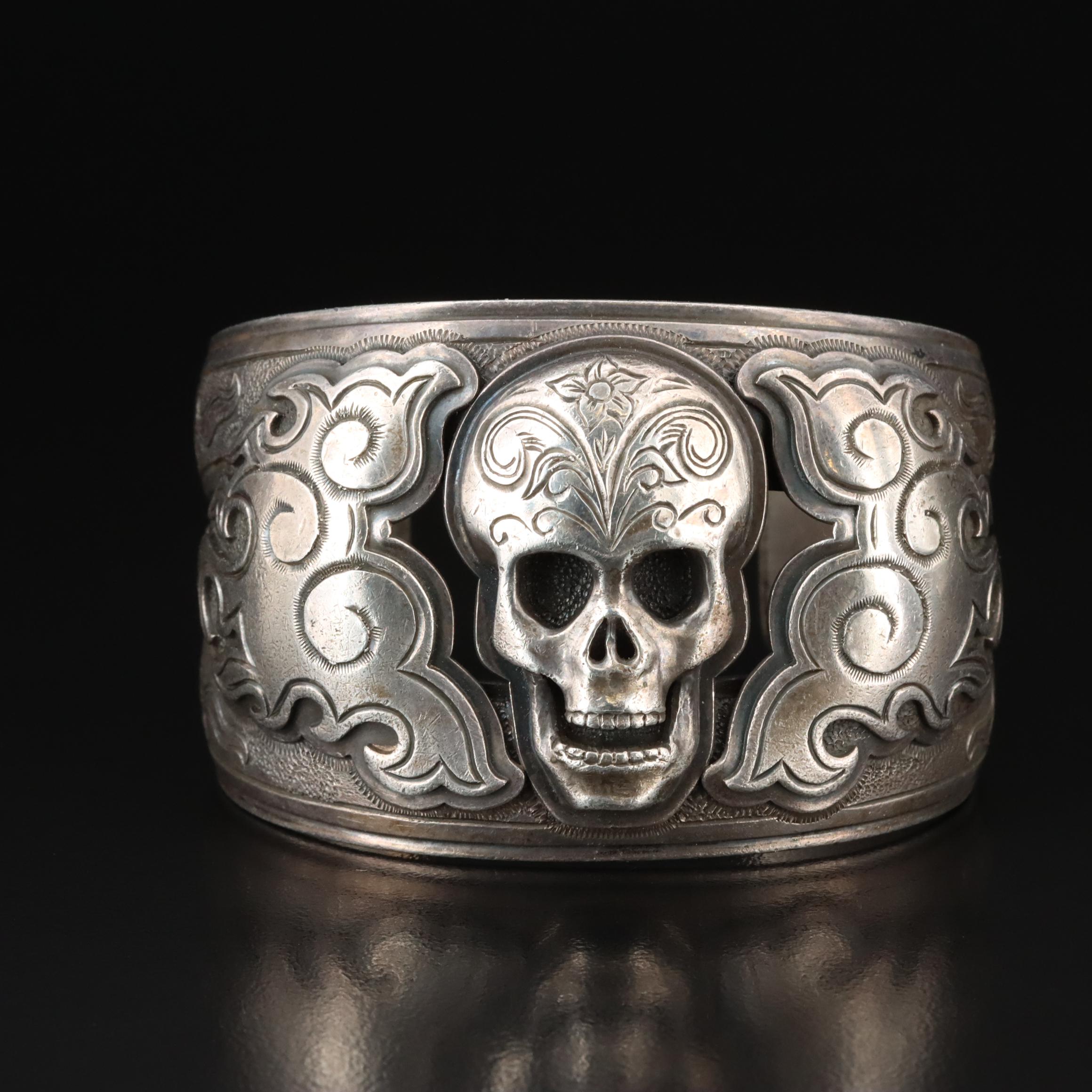Mona Van Riper for J.W. Cooper Sterling Skull and Flame Cuff