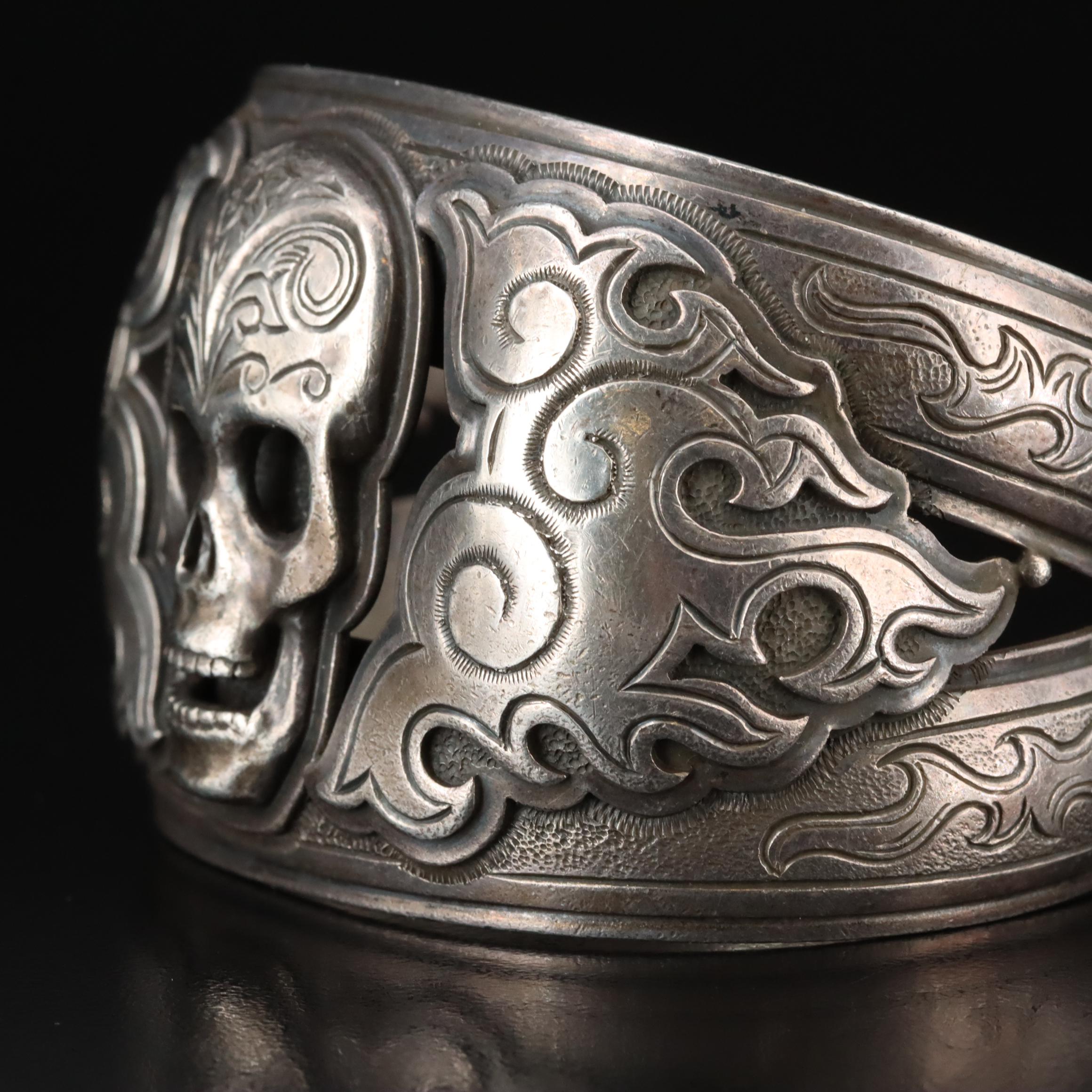 Mona Van Riper for J.W. Cooper Sterling Skull and Flame Cuff