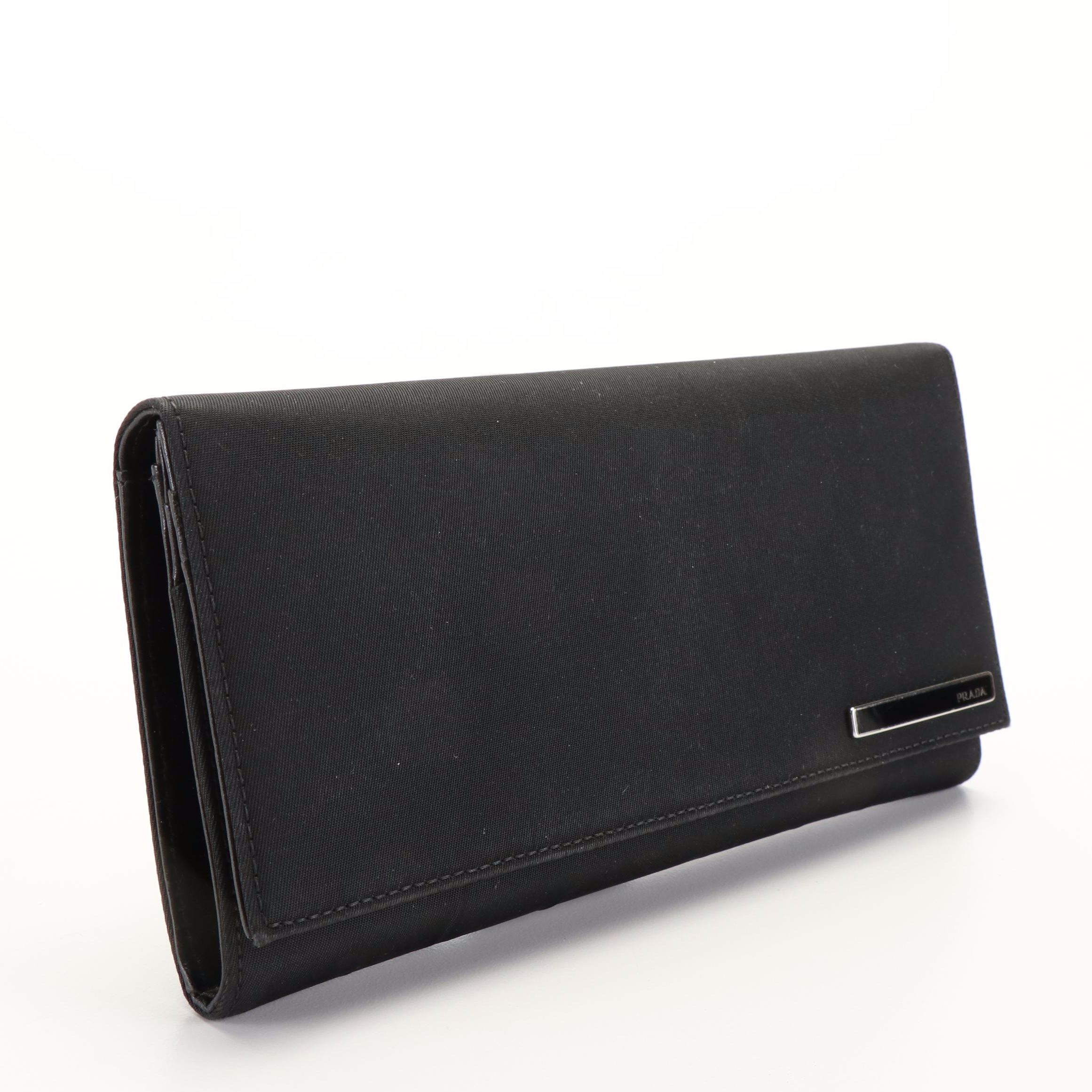 Prada Continental Wallet in Black Vela Nylon and Leather