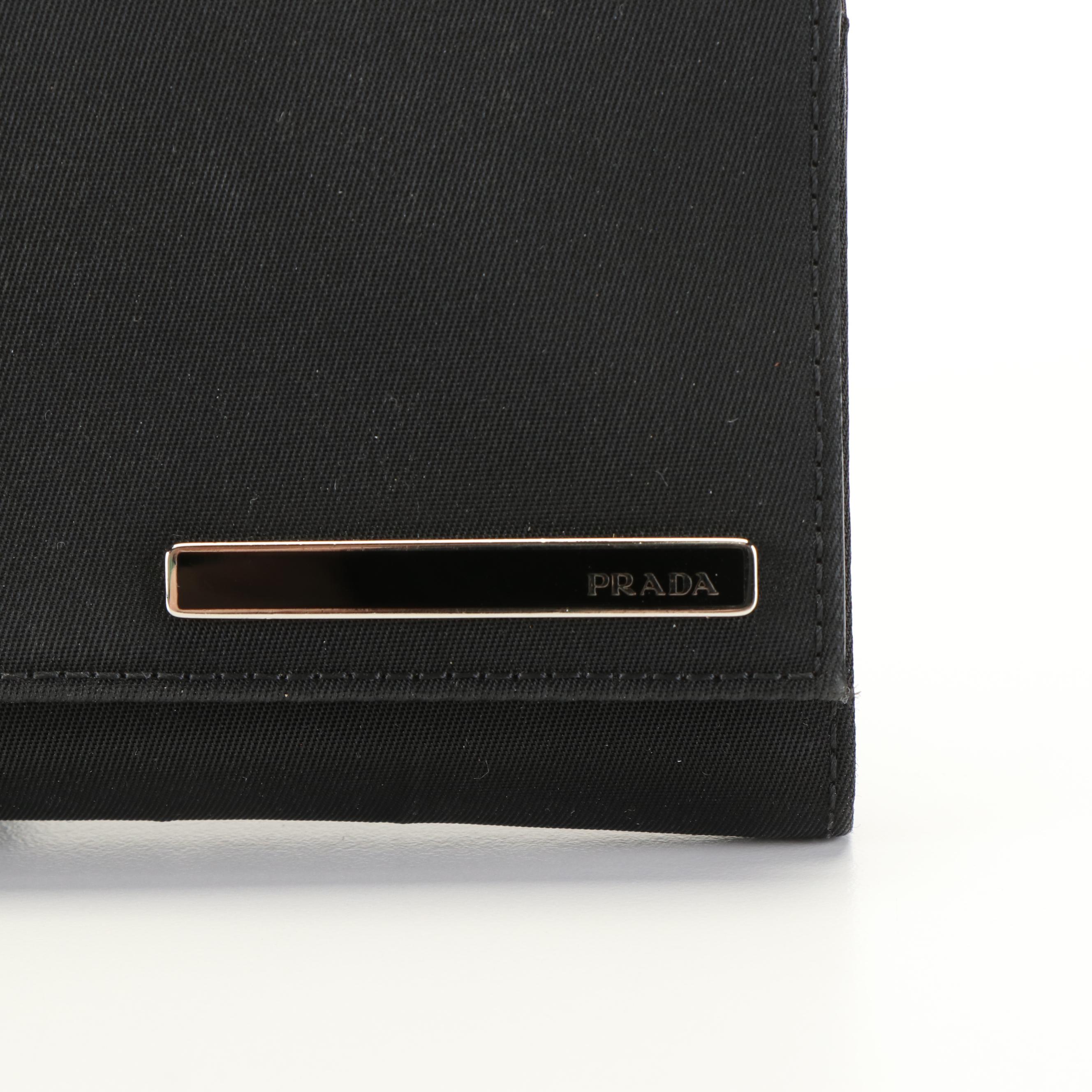 Prada Continental Wallet in Black Vela Nylon and Leather