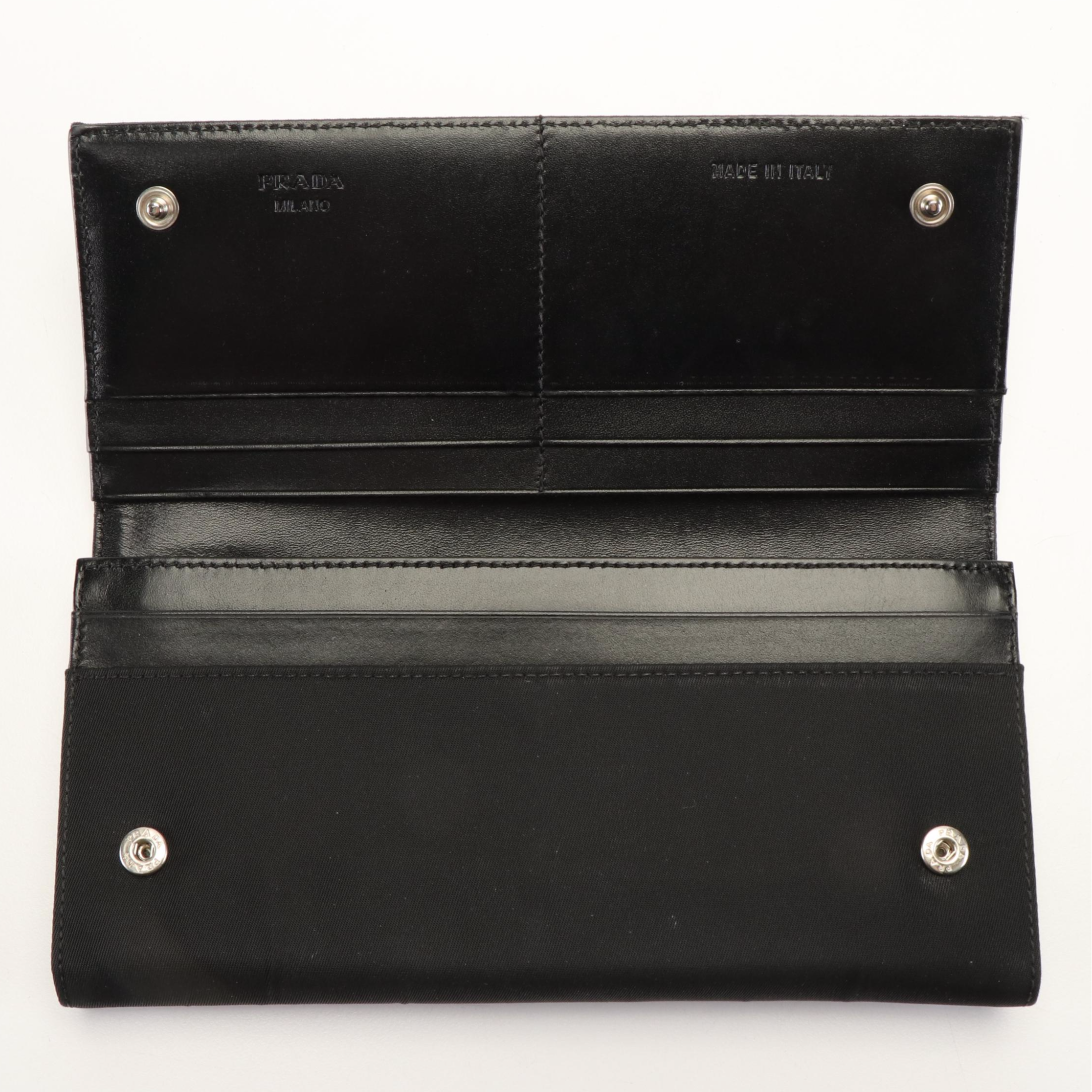 Prada Continental Wallet in Black Vela Nylon and Leather