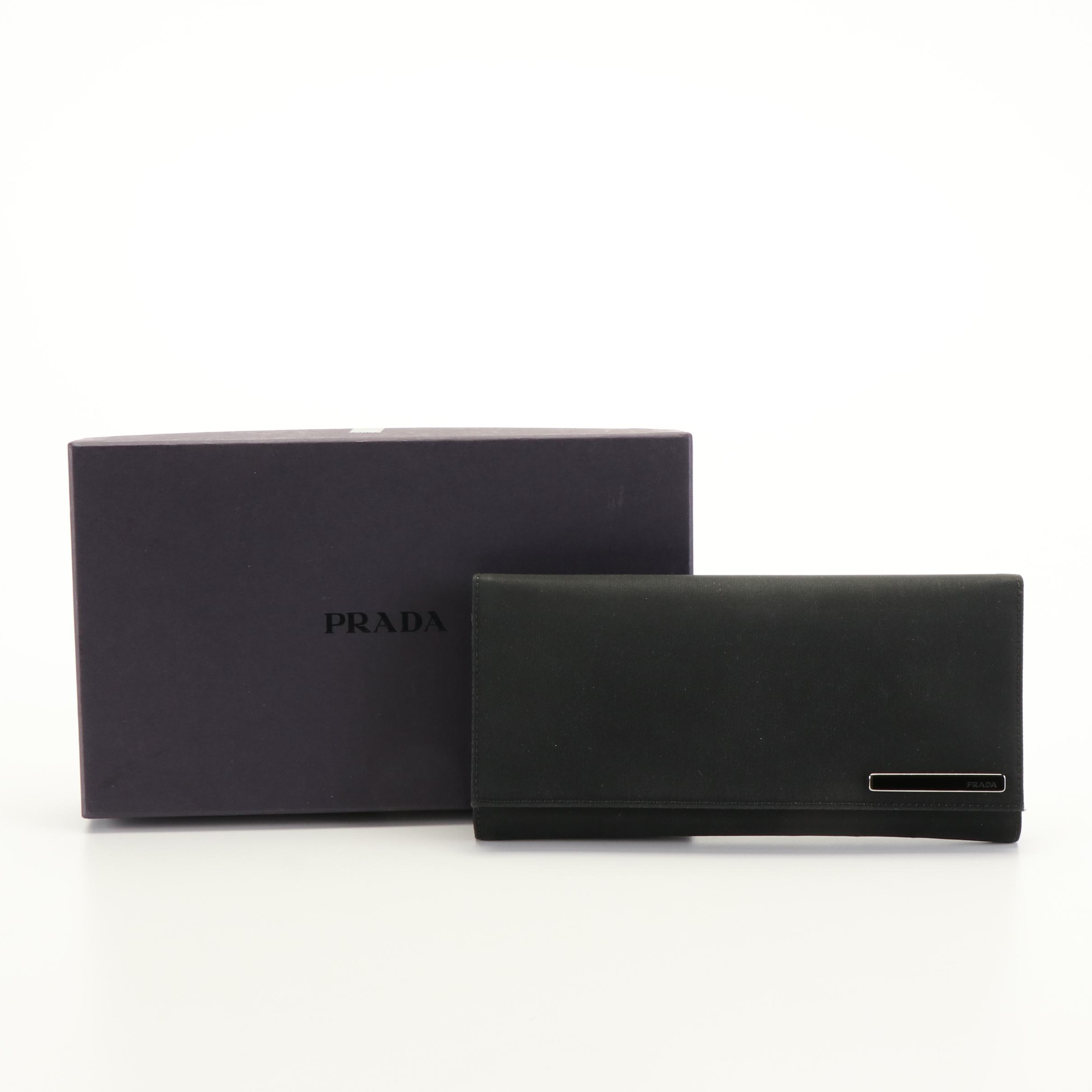 Prada Continental Wallet in Black Vela Nylon and Leather