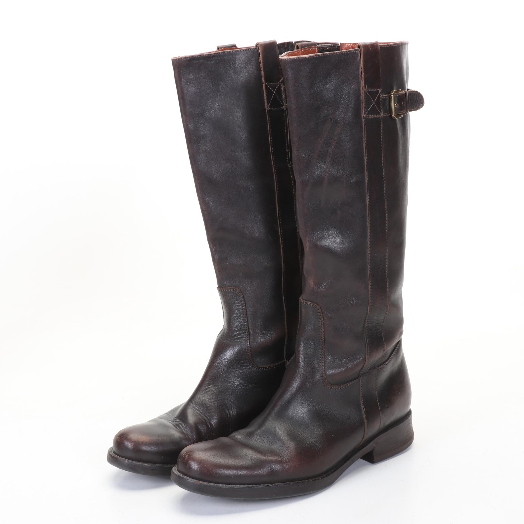J. Crew Brown and Black Leather Low-Heel Calf Boots