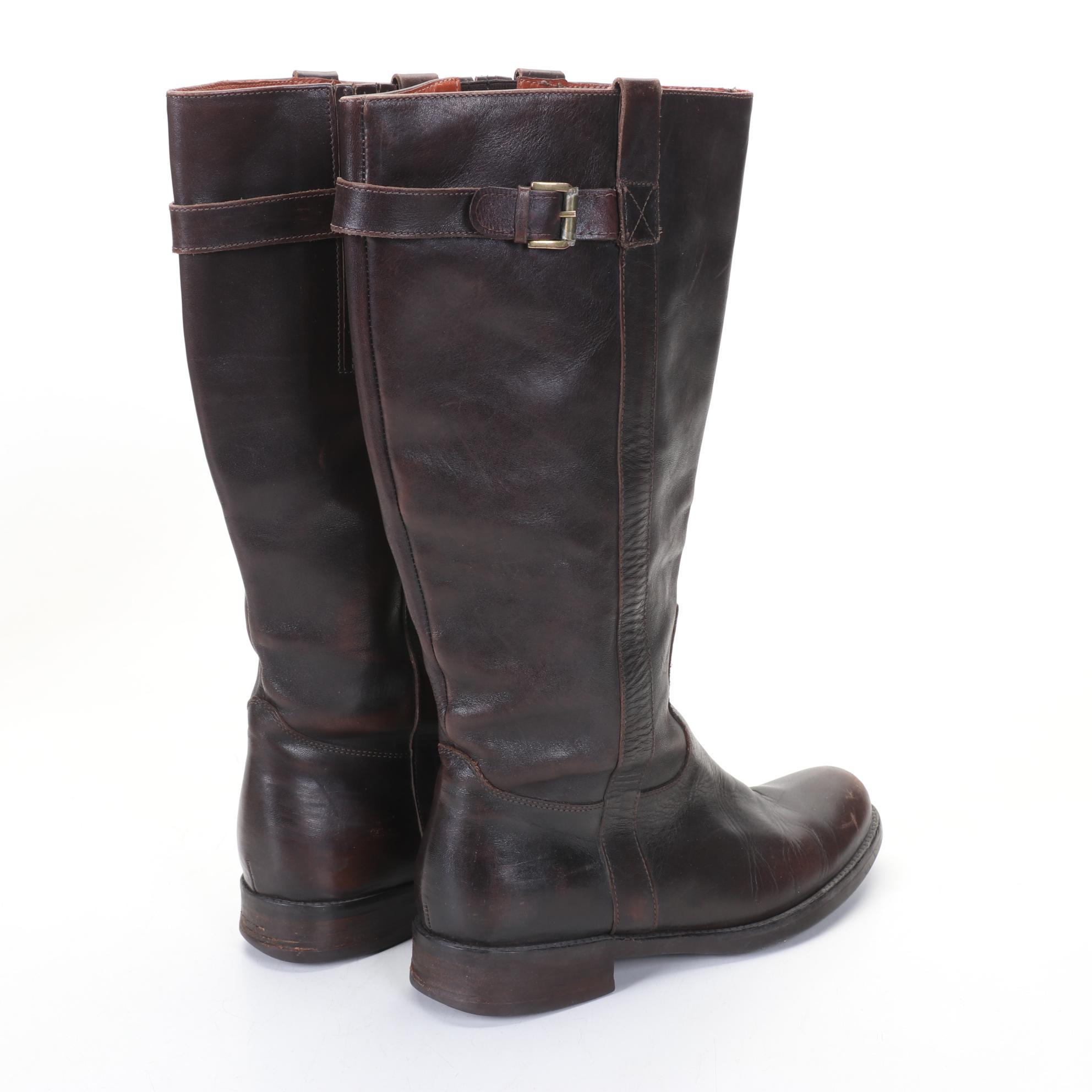 J. Crew Brown and Black Leather Low-Heel Calf Boots