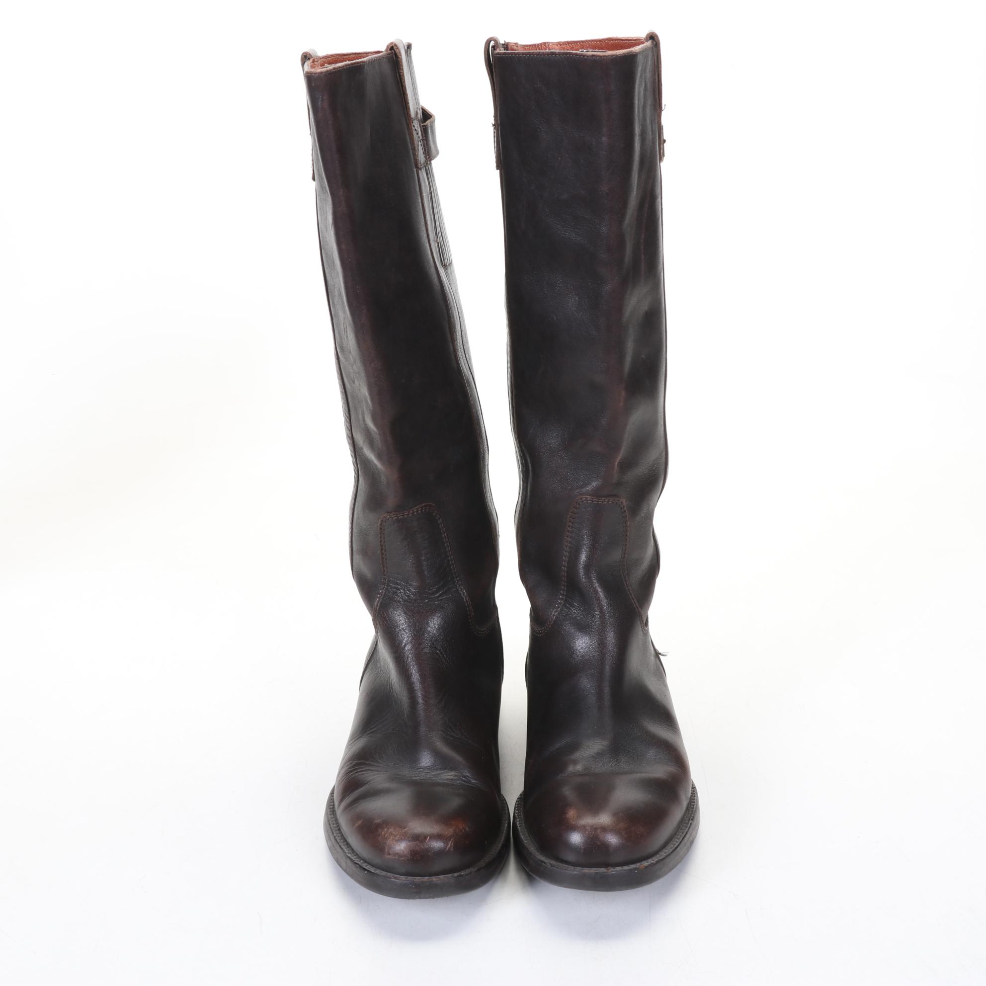 J. Crew Brown and Black Leather Low-Heel Calf Boots