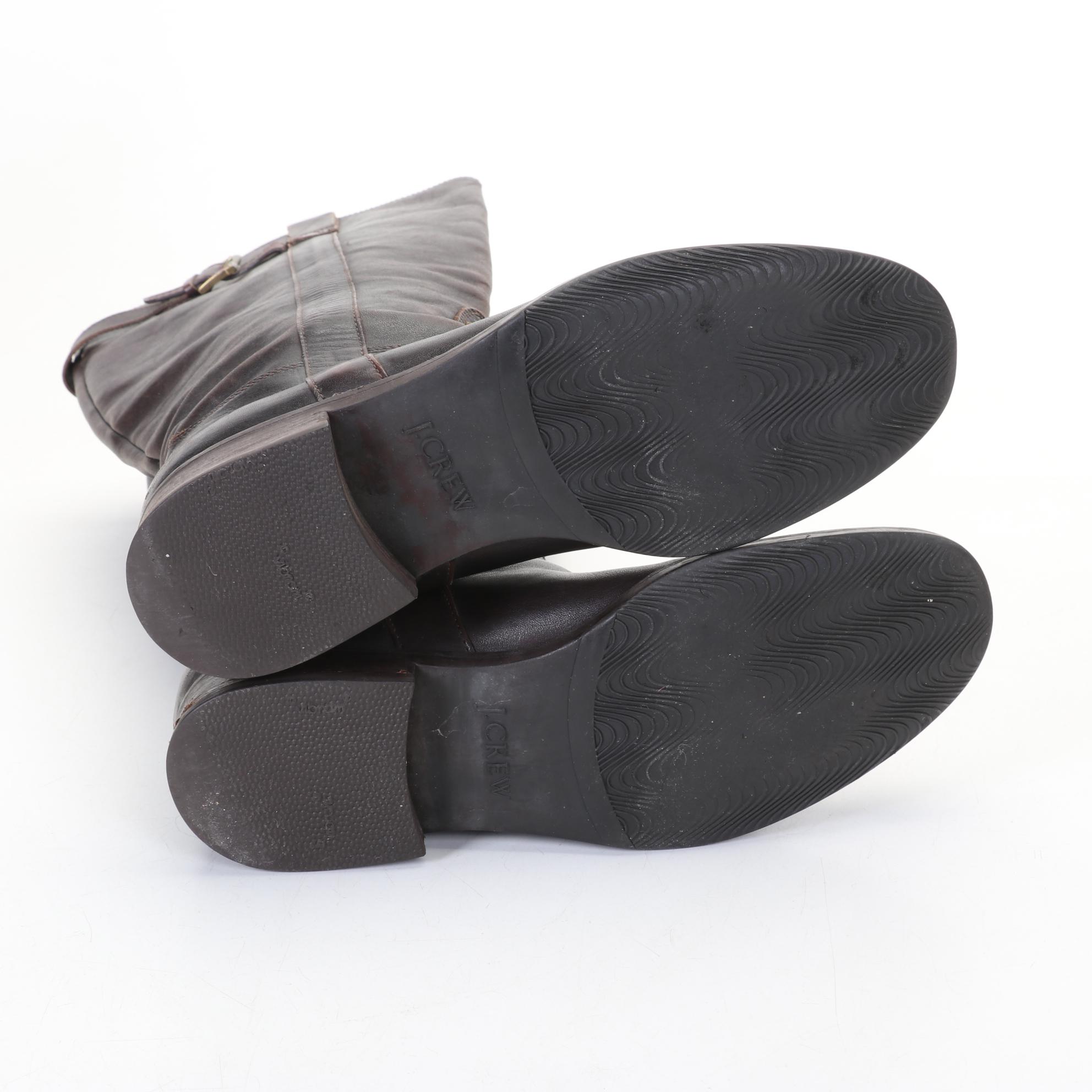 J. Crew Brown and Black Leather Low-Heel Calf Boots