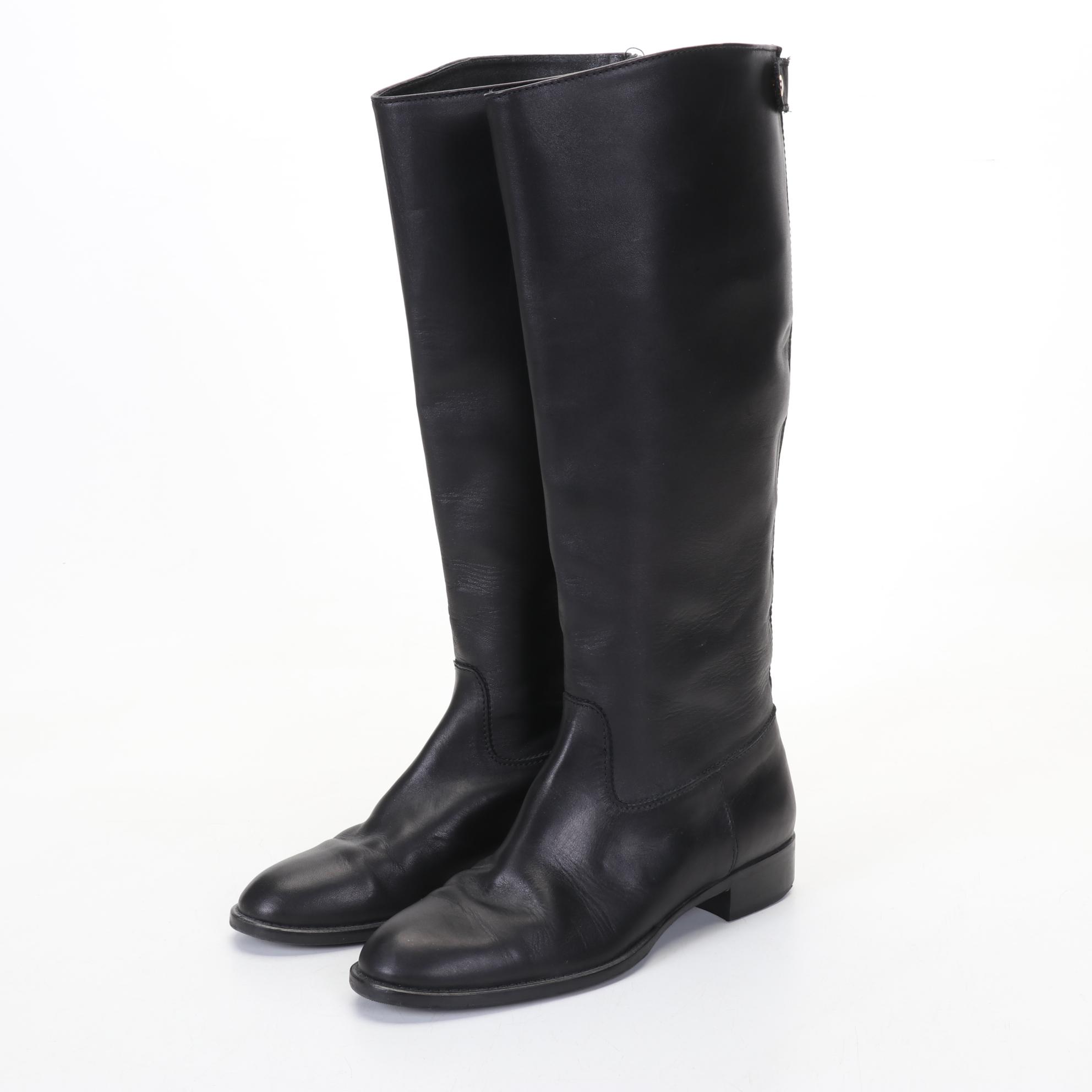 J. Crew Brown and Black Leather Low-Heel Calf Boots