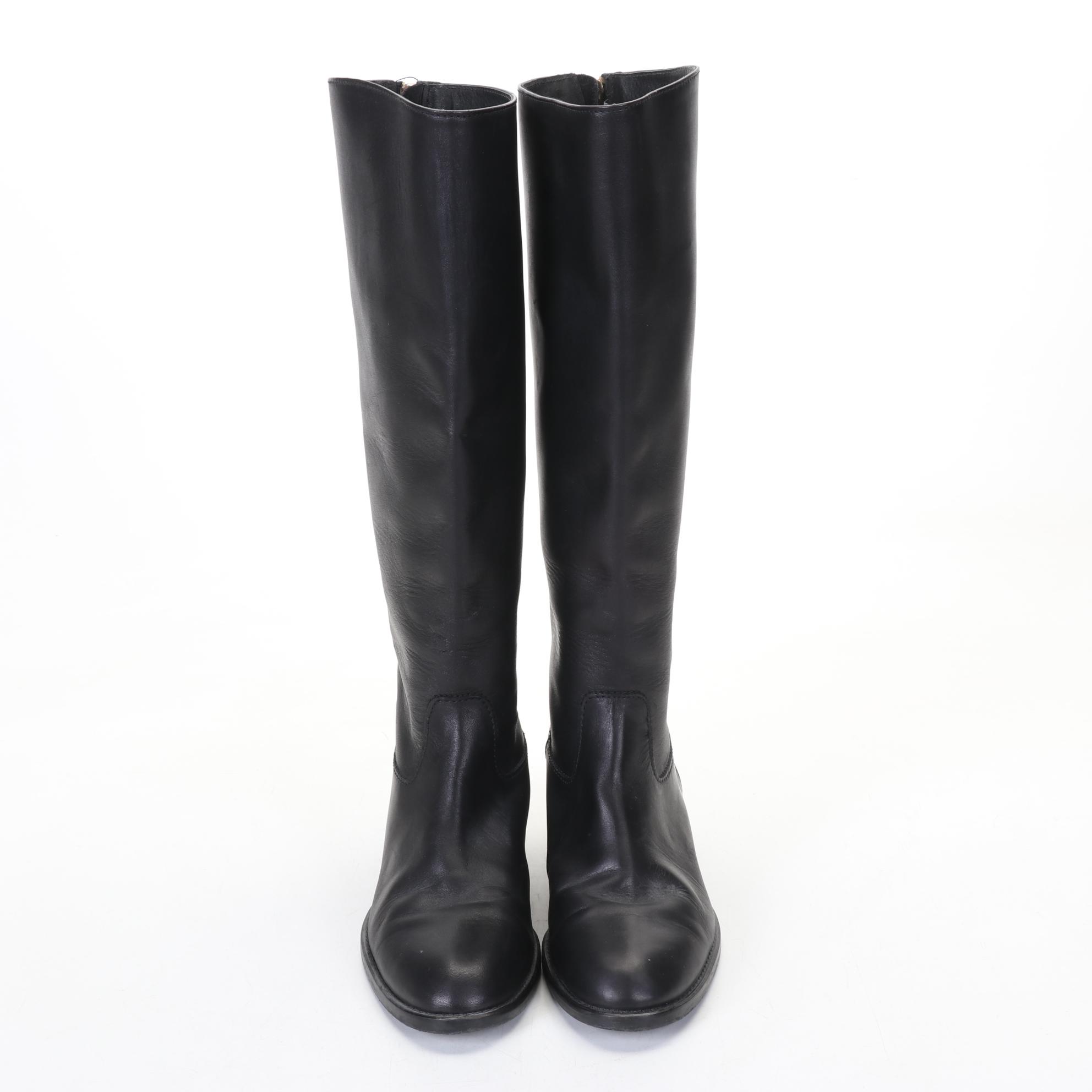 J. Crew Brown and Black Leather Low-Heel Calf Boots