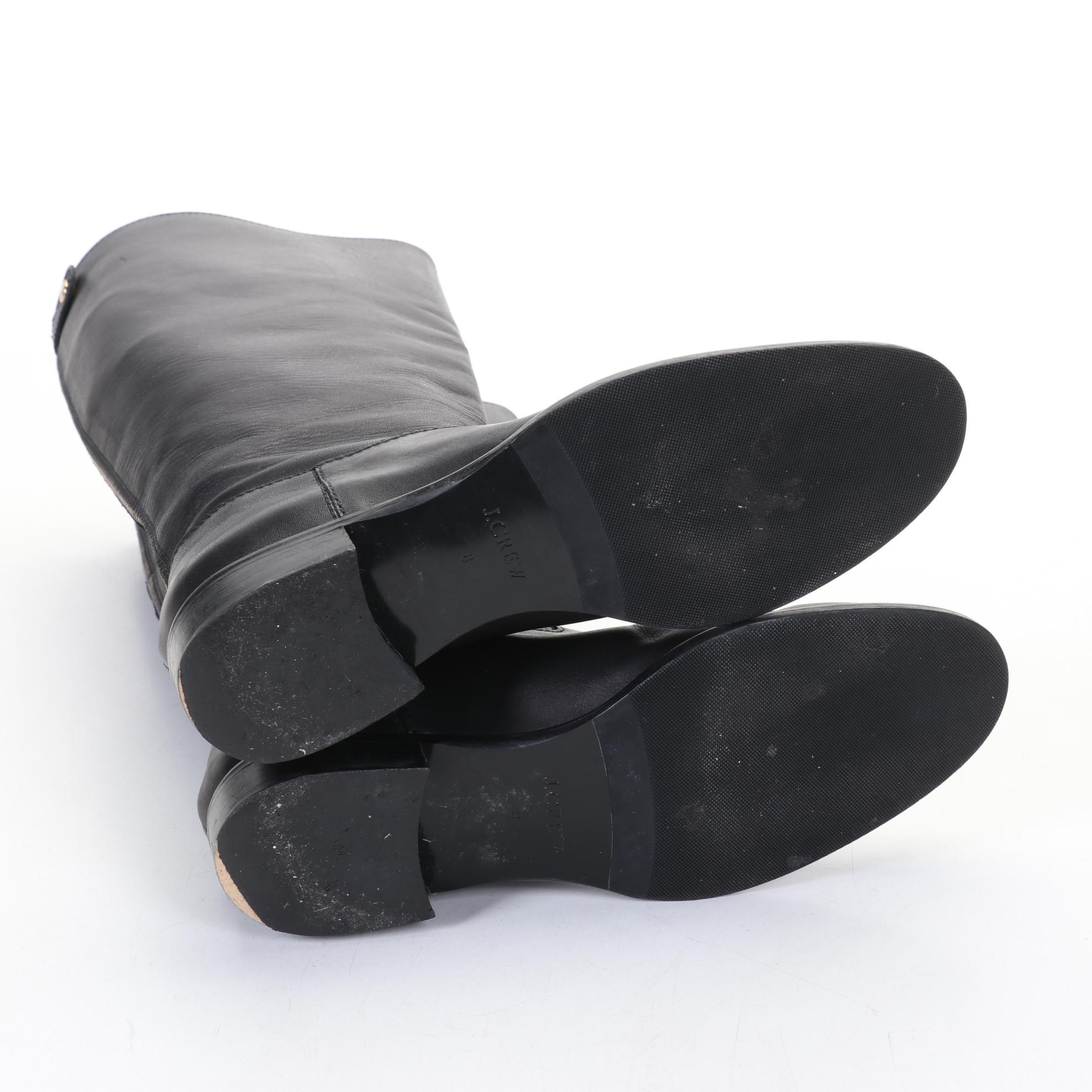 J. Crew Brown and Black Leather Low-Heel Calf Boots