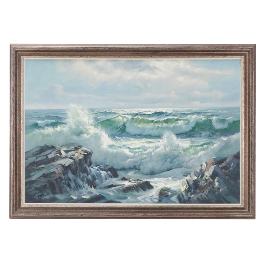 Seascape Oil Painting After Charles Vickery "Sunlight and Surf"