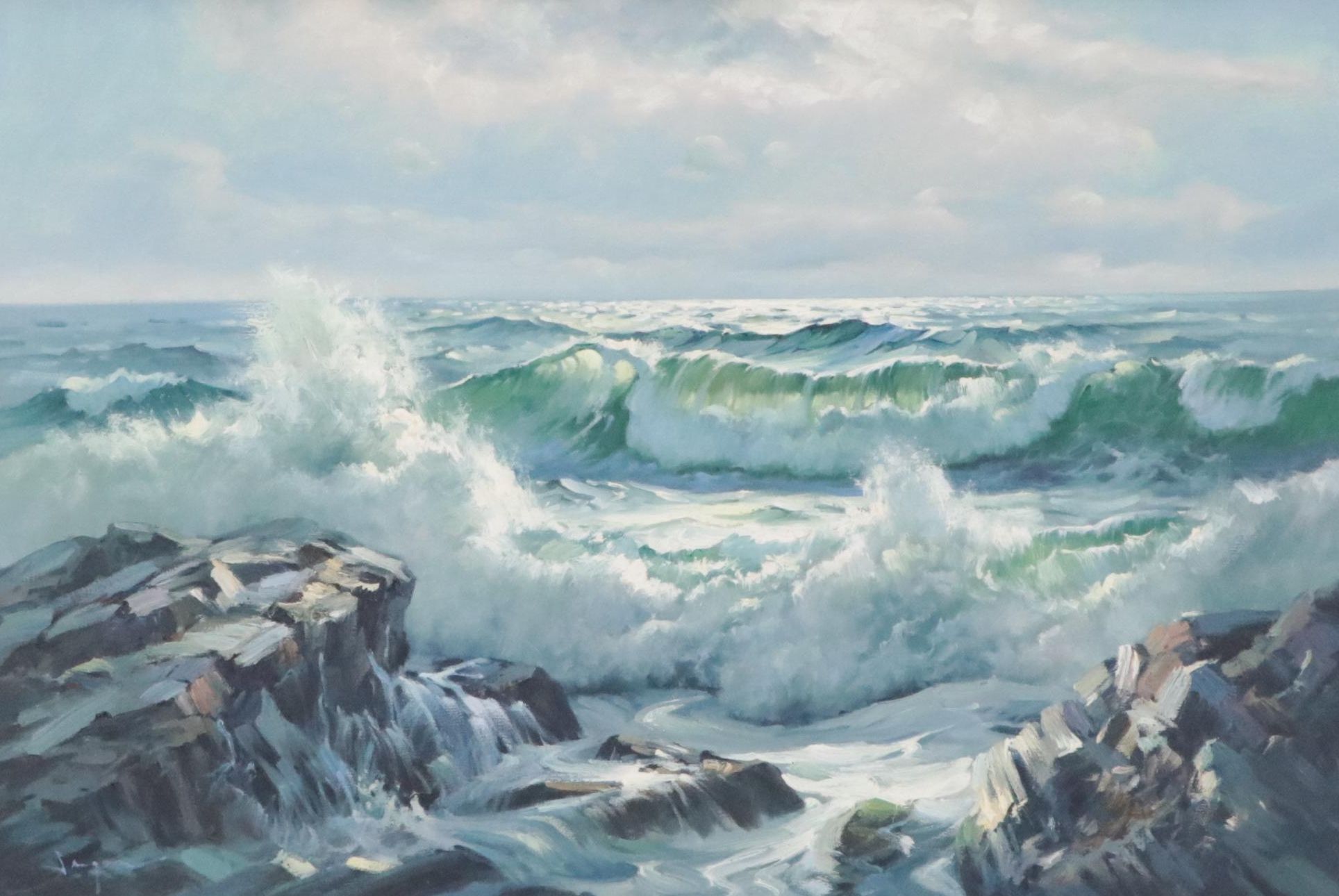 Seascape Oil Painting After Charles Vickery "Sunlight and Surf"