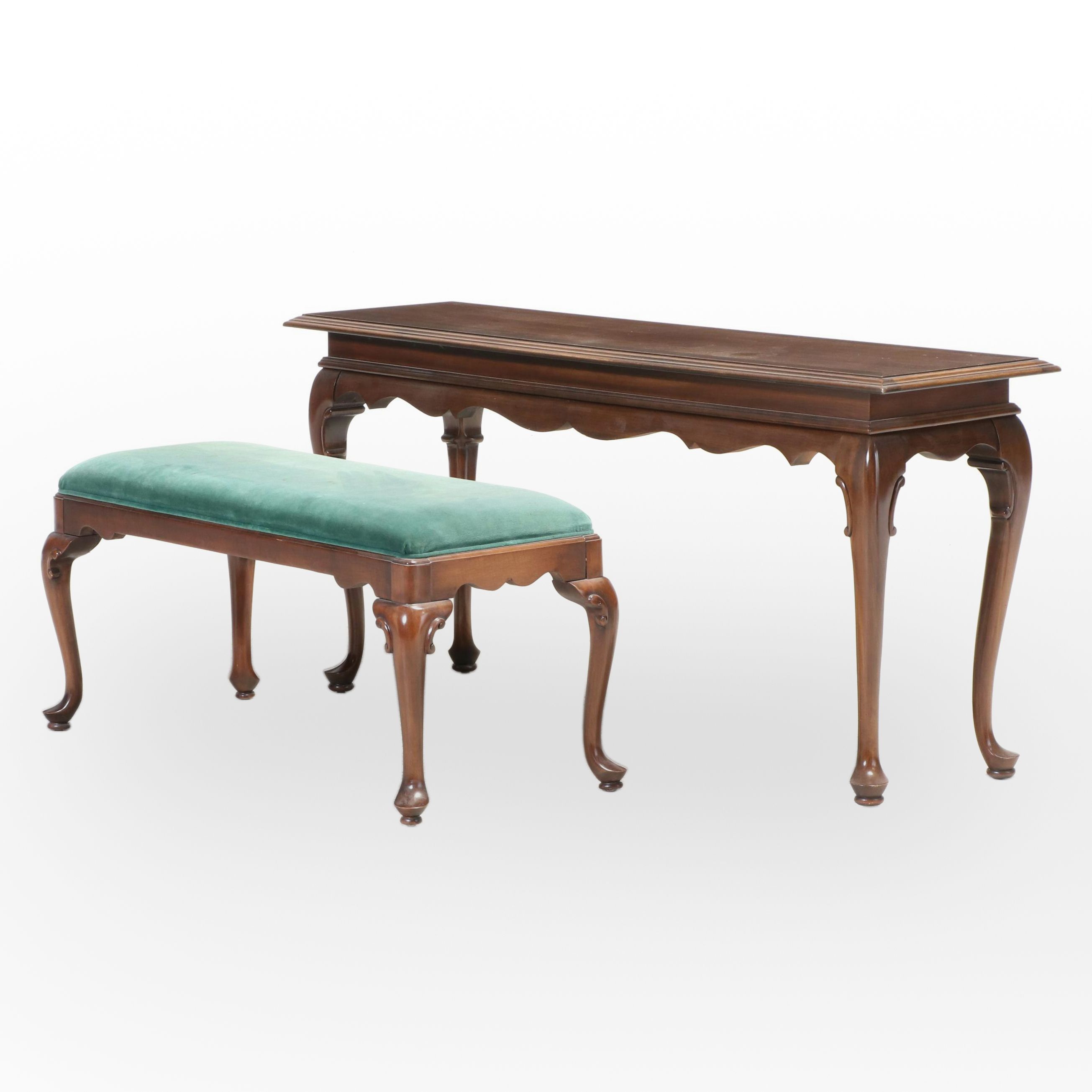 Queen Anne Style Console Table with Upholstered Bench, Incl. Ethan Allen