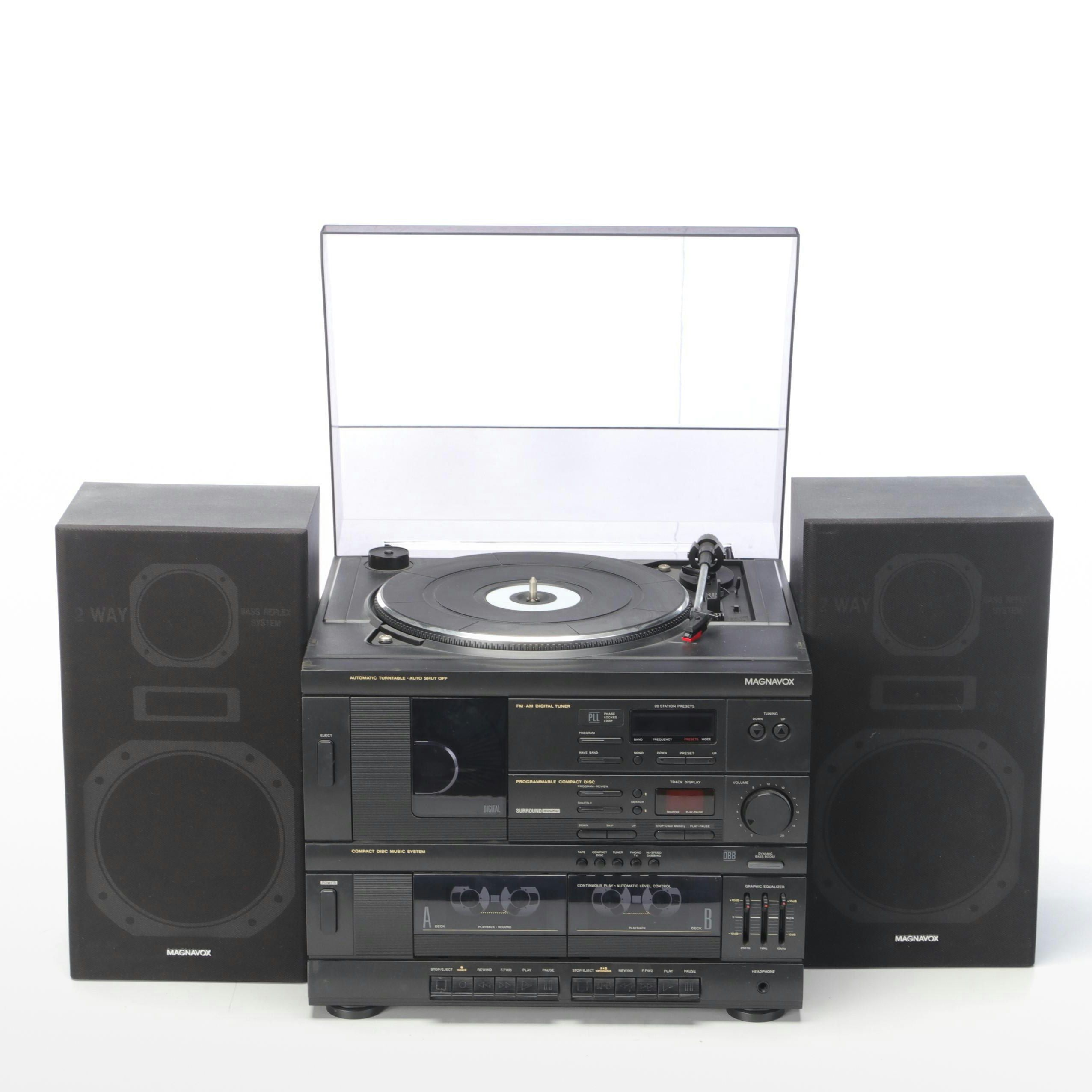 Magnavox 3 Piece Stereo System and Speakers