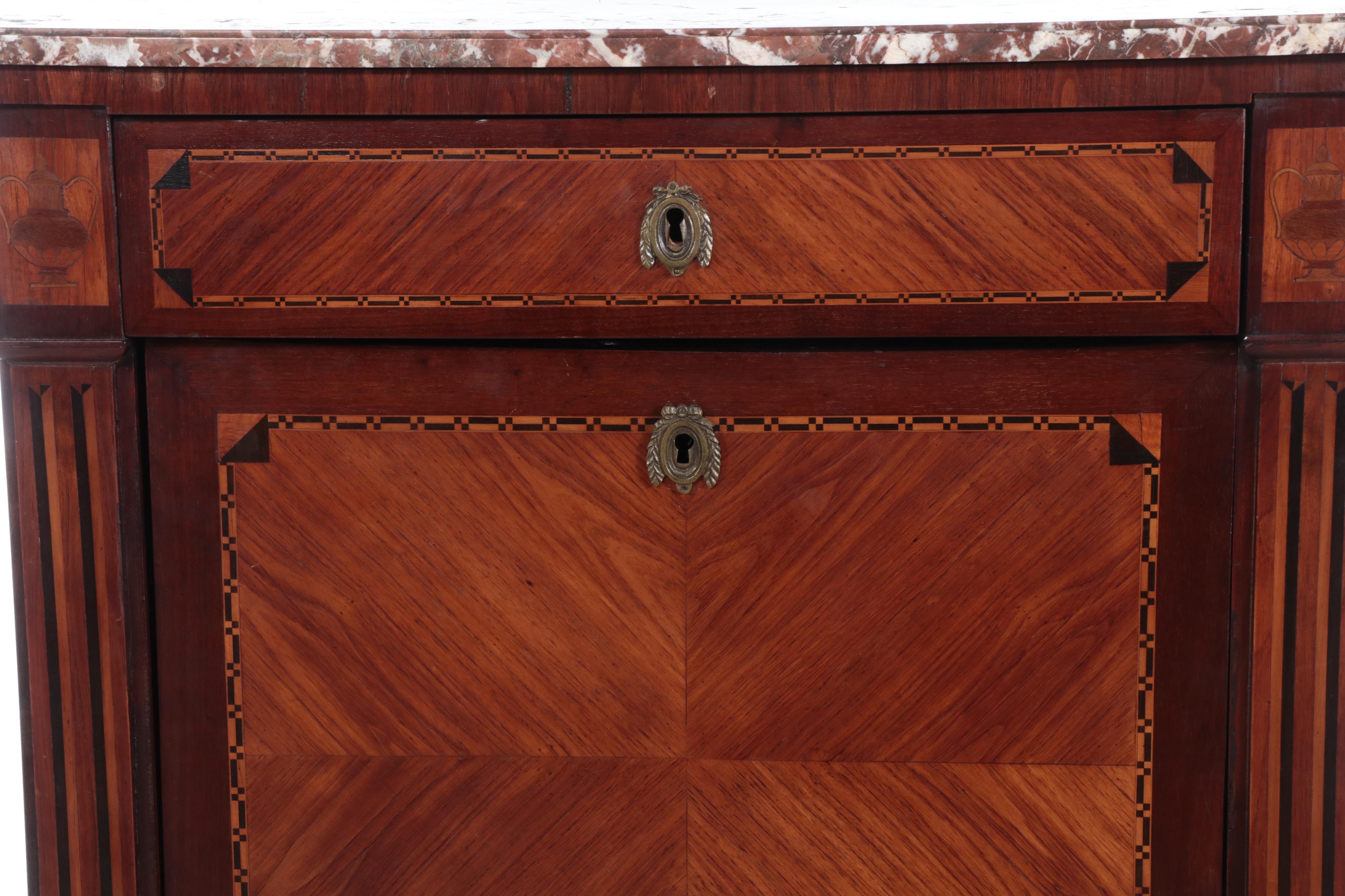 Louis XVI Style Kingwood, Marquetry, and Marble Top Secrétaire à Abattant