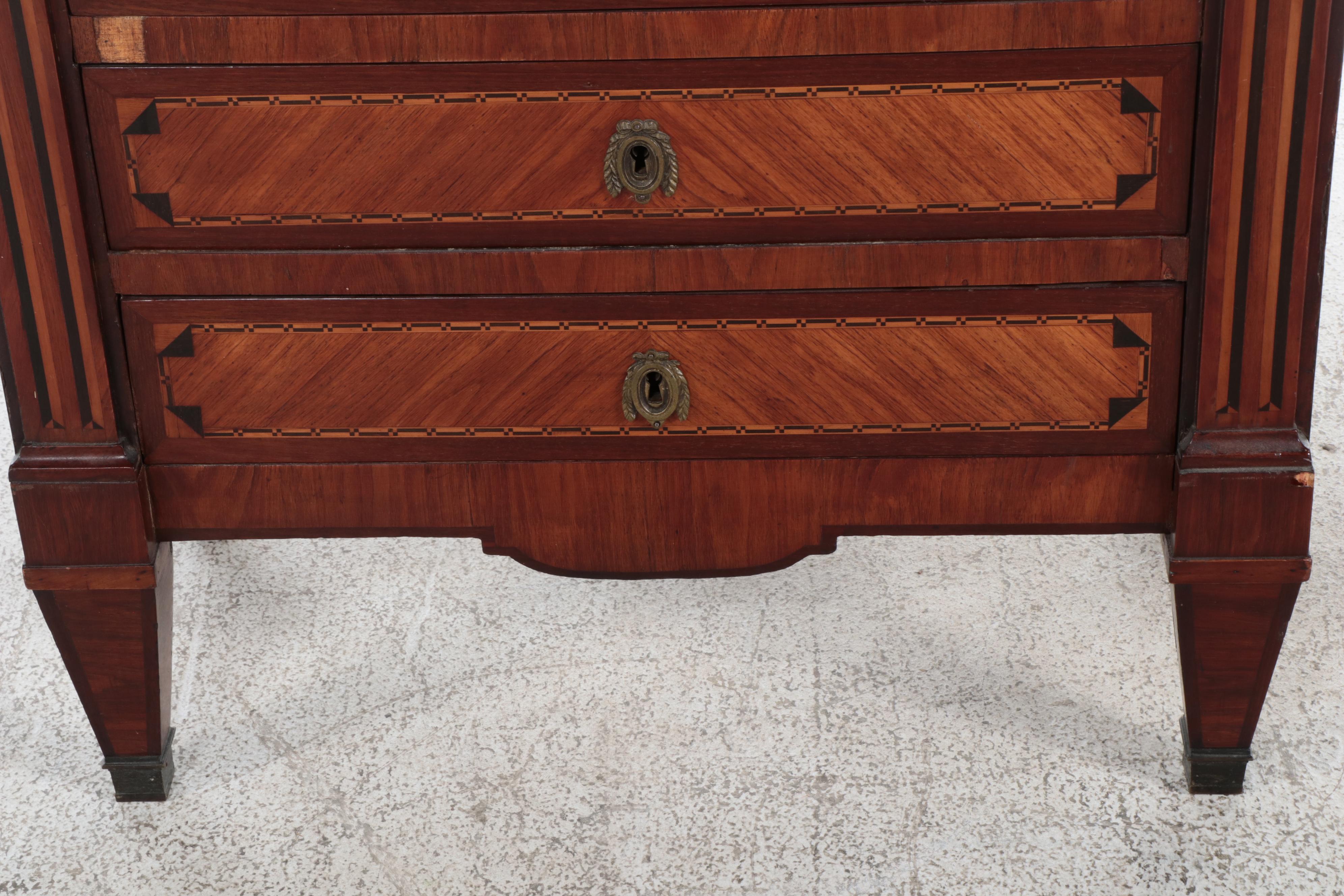 Louis XVI Style Kingwood, Marquetry, and Marble Top Secrétaire à Abattant