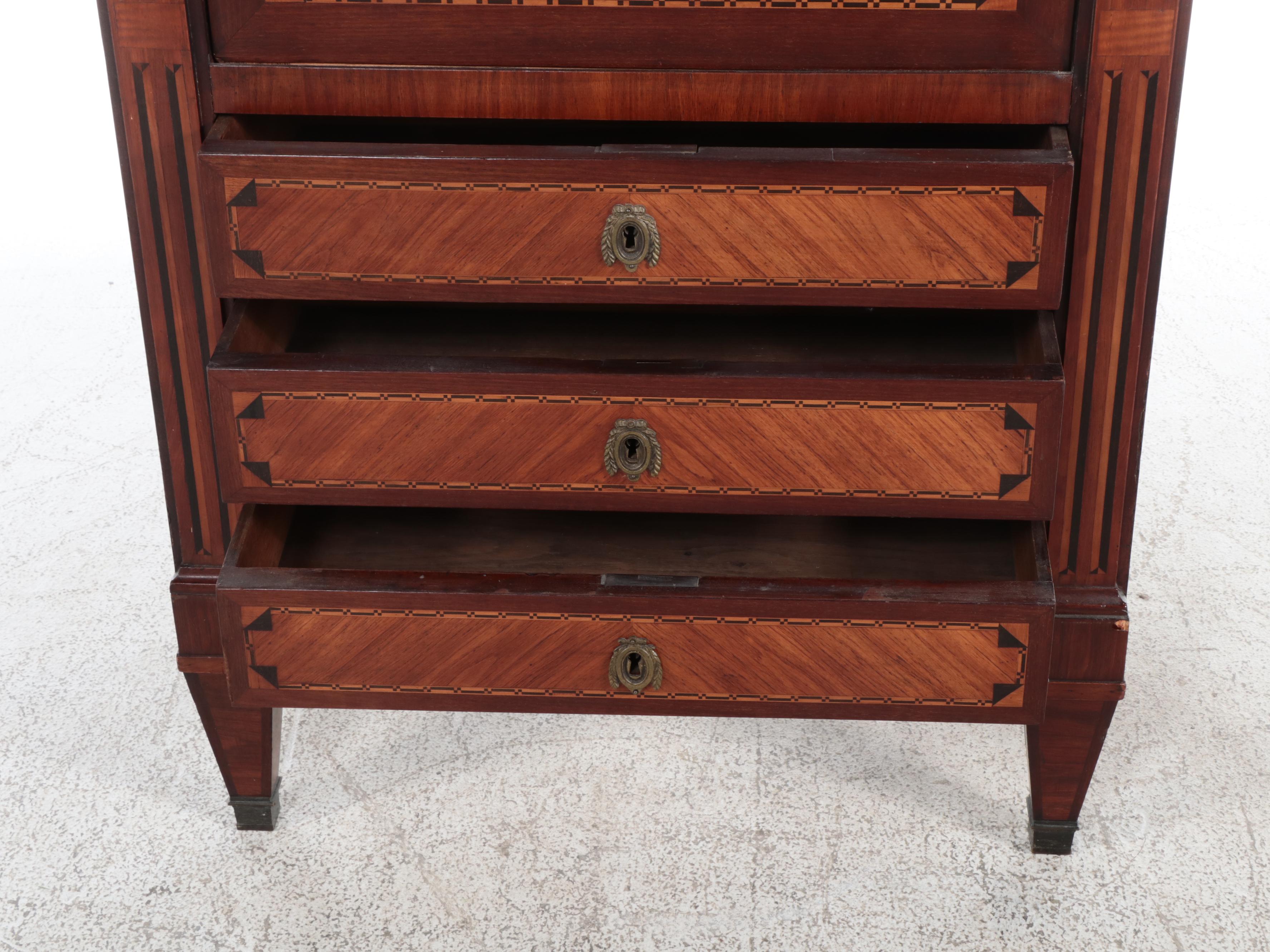 Louis XVI Style Kingwood, Marquetry, and Marble Top Secrétaire à Abattant