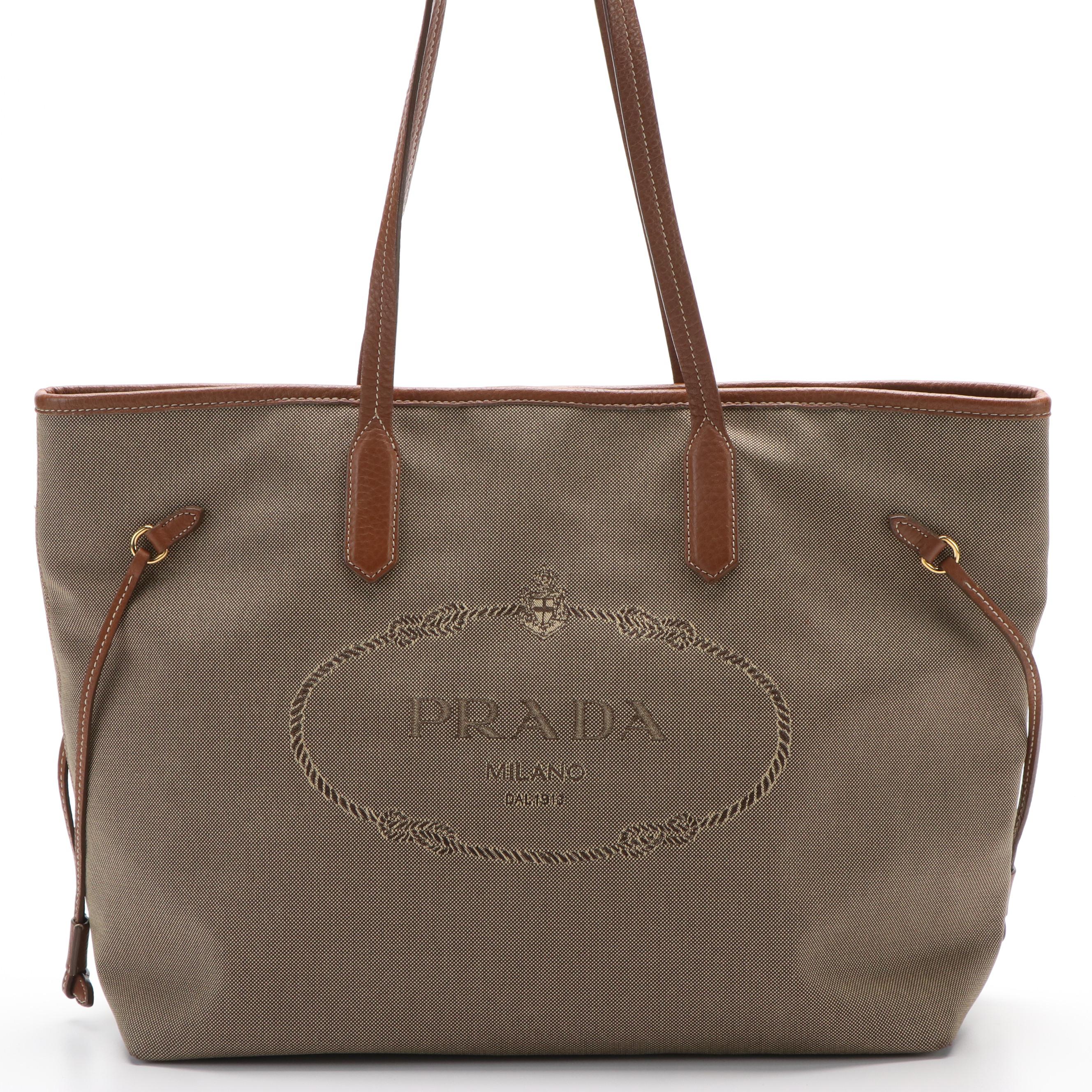 Prada Jacquard Logo Canvas Tote Bag