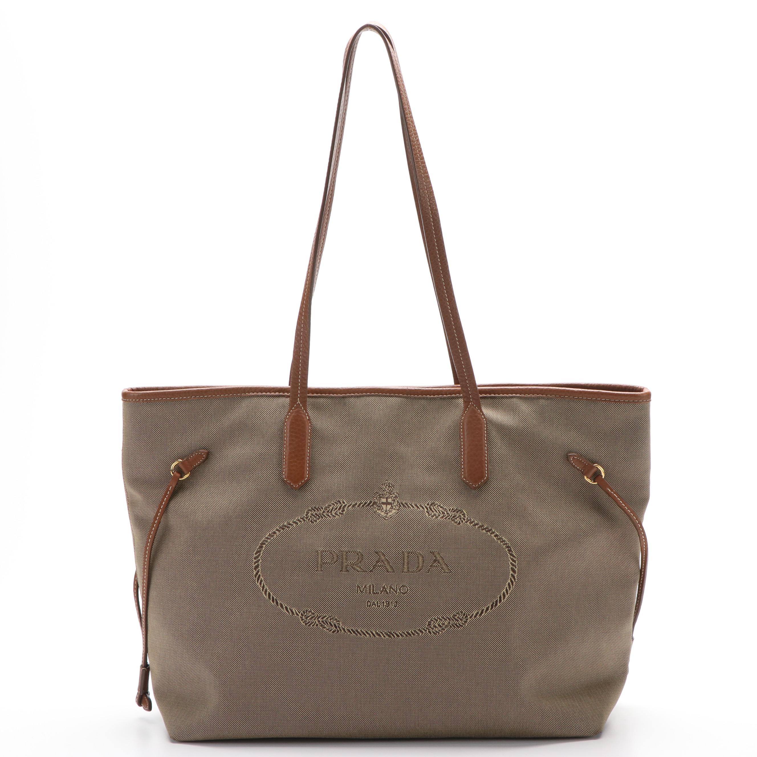 Prada Jacquard Logo Canvas Tote Bag