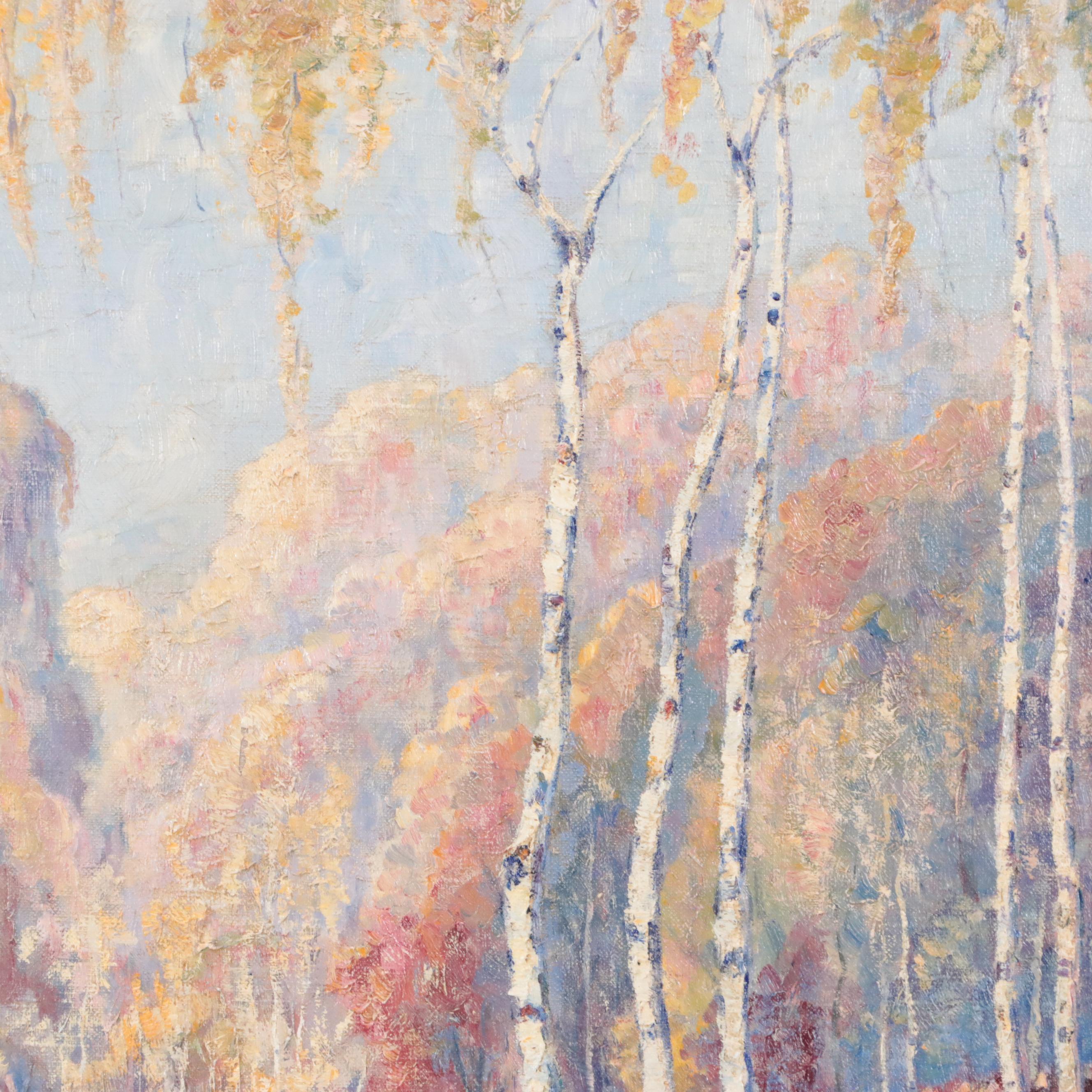 Archie Sinclair Oil Painting of Wooded Landscape With Birches, 1932