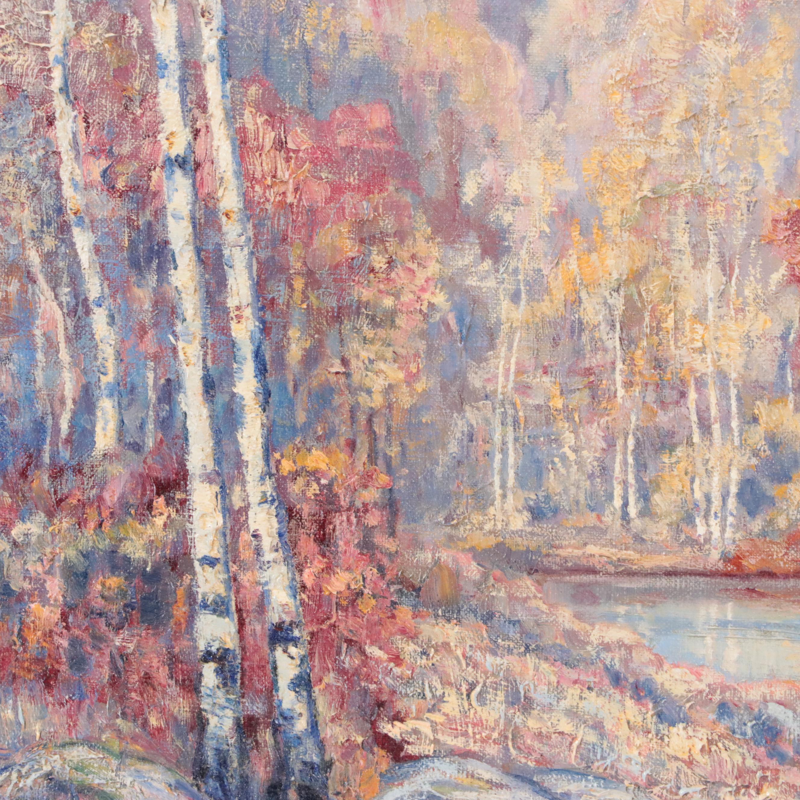 Archie Sinclair Oil Painting of Wooded Landscape With Birches, 1932