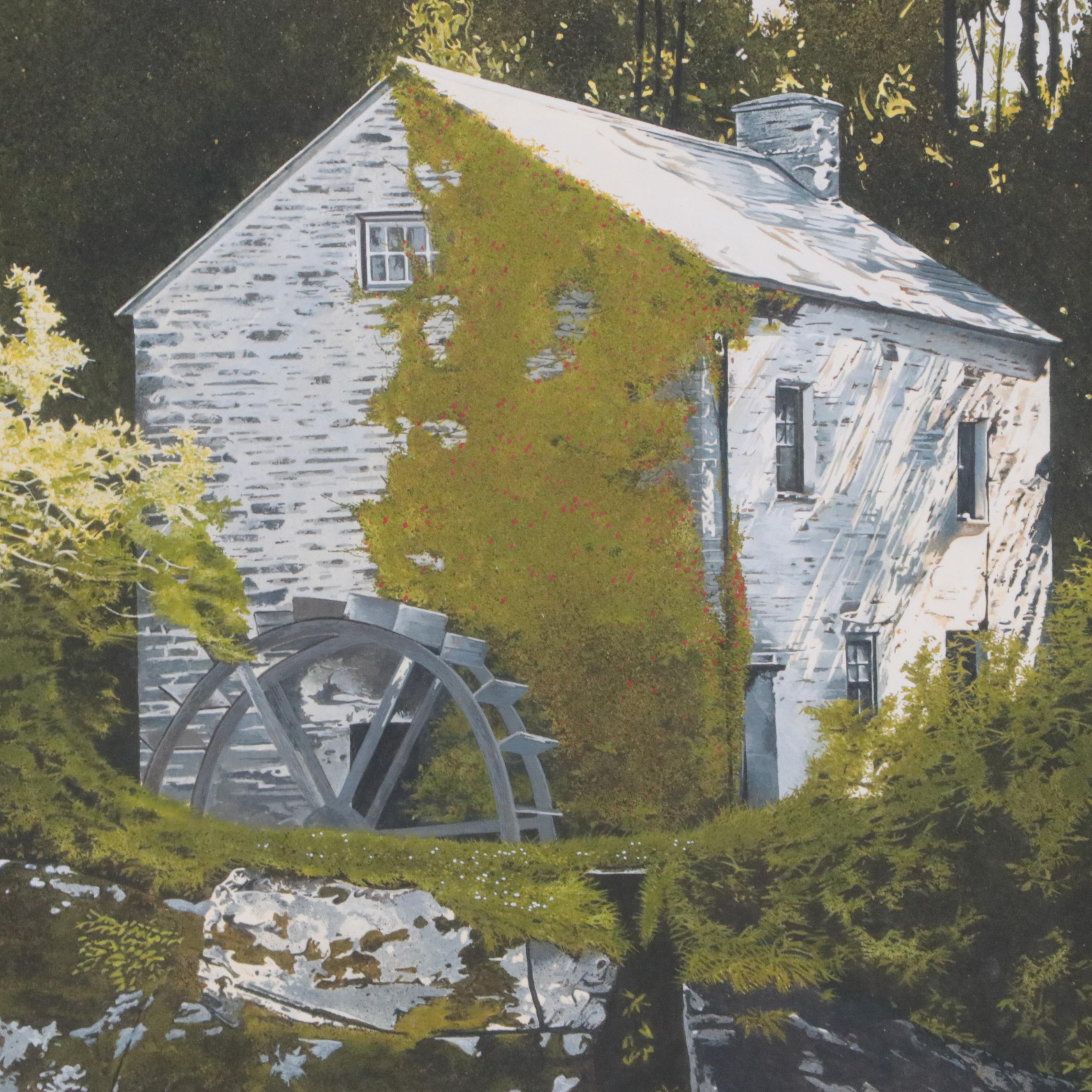 Ben Watson III Watercolor Painting of Watermill Landscape