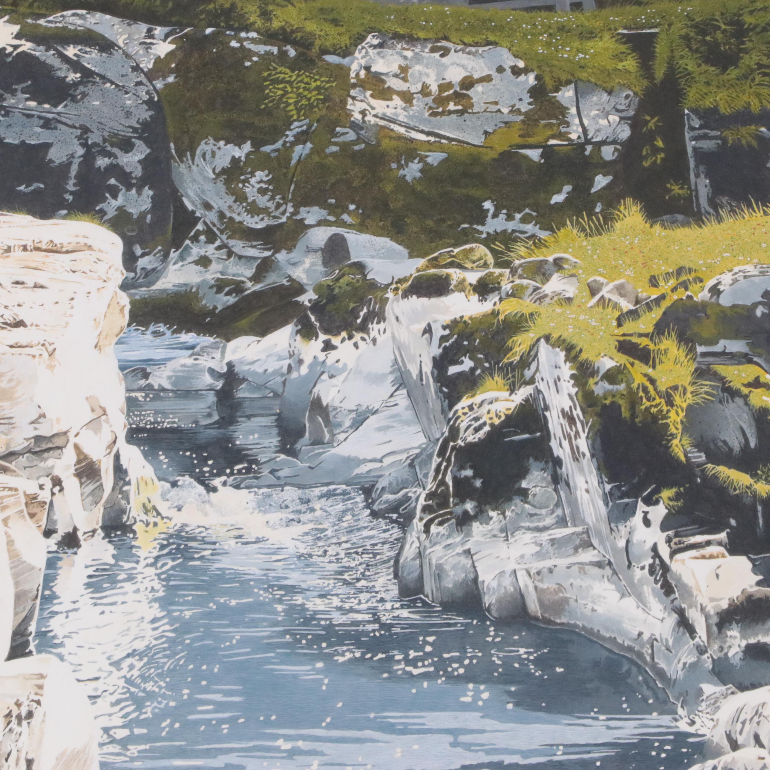 Ben Watson III Watercolor Painting of Watermill Landscape