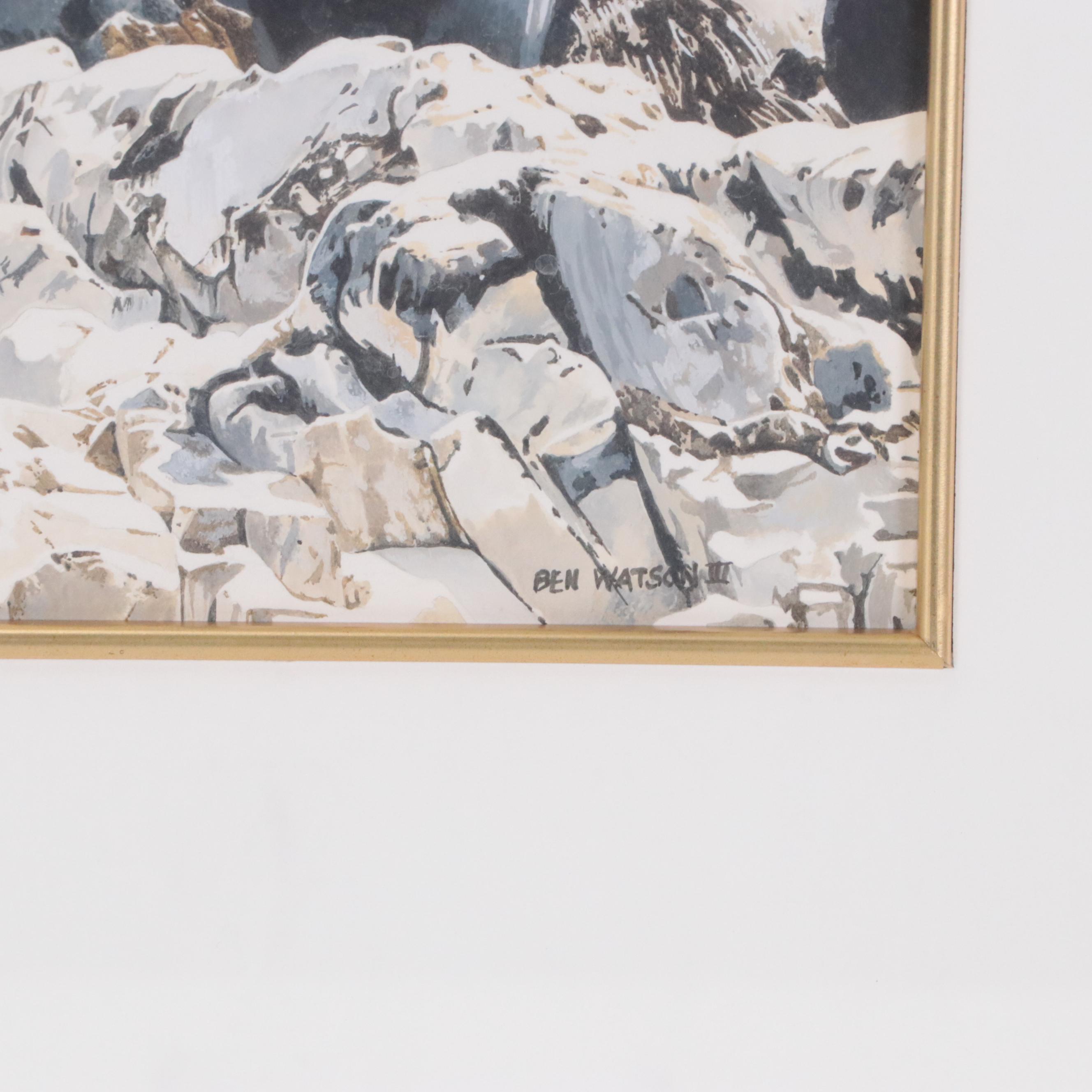 Ben Watson III Watercolor Painting of Watermill Landscape