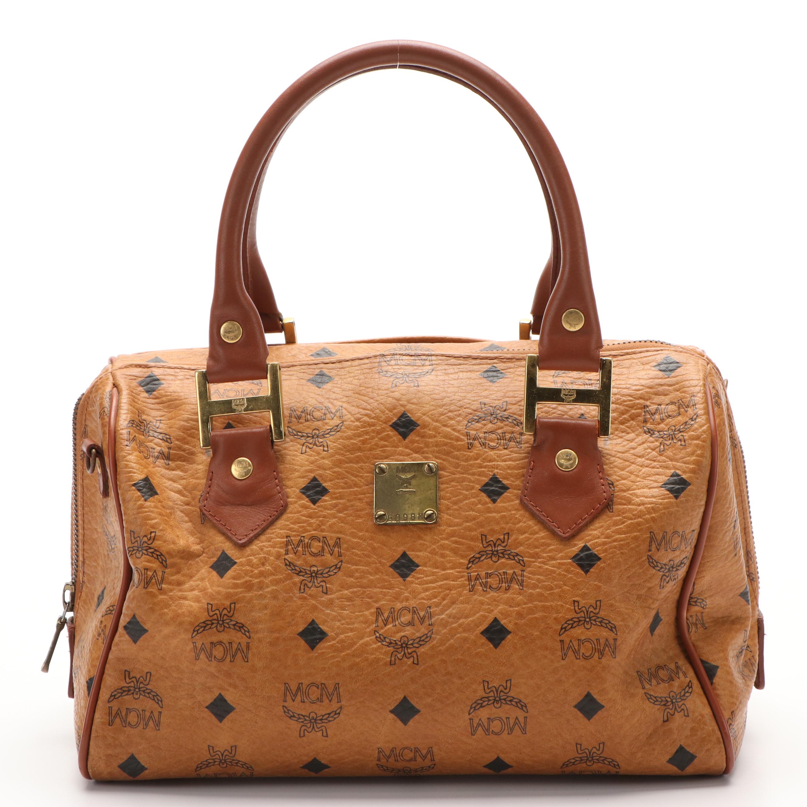 MCM Boston Bag in Cognac Visetos Coated Canvas