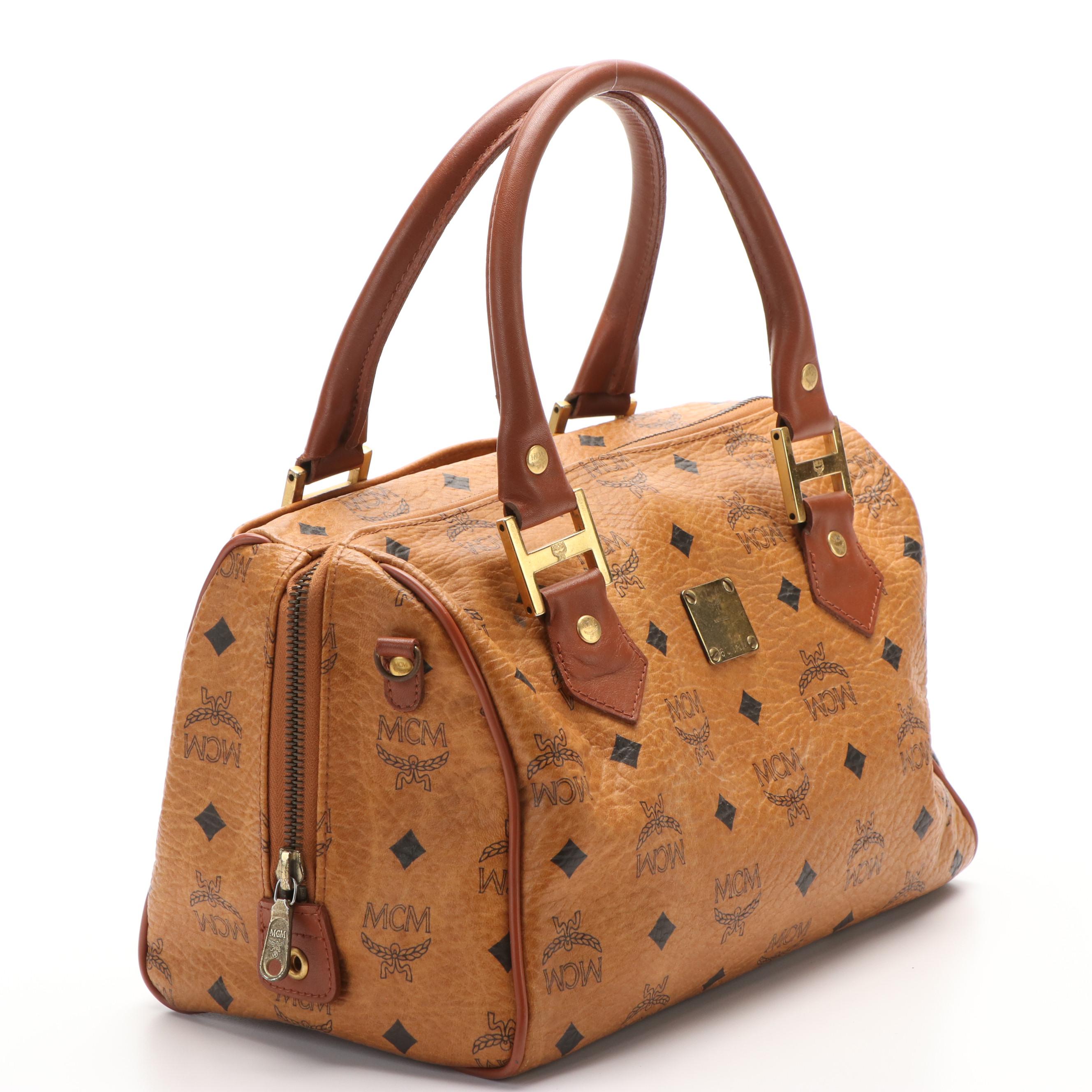 MCM Boston Bag in Cognac Visetos Coated Canvas
