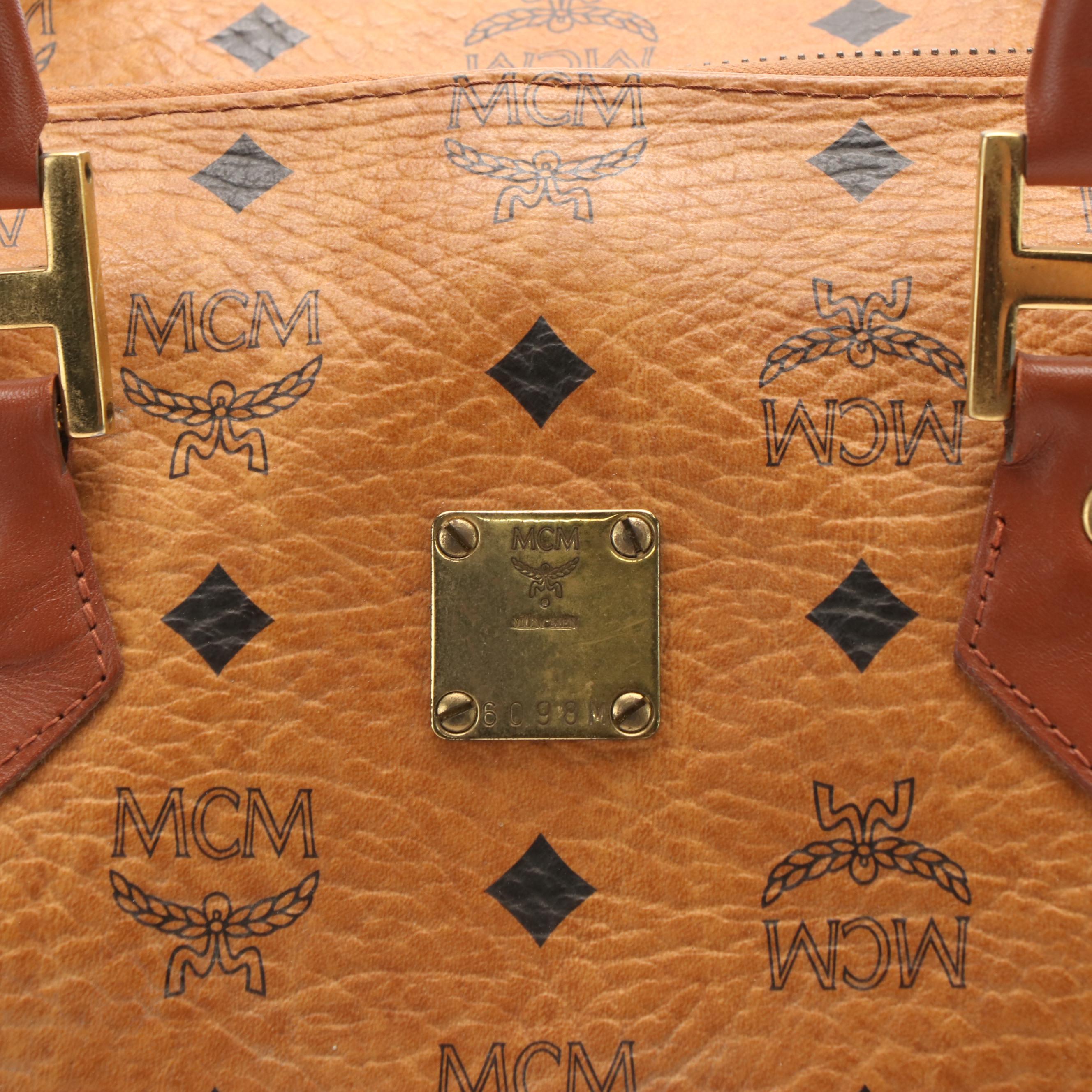 MCM Boston Bag in Cognac Visetos Coated Canvas