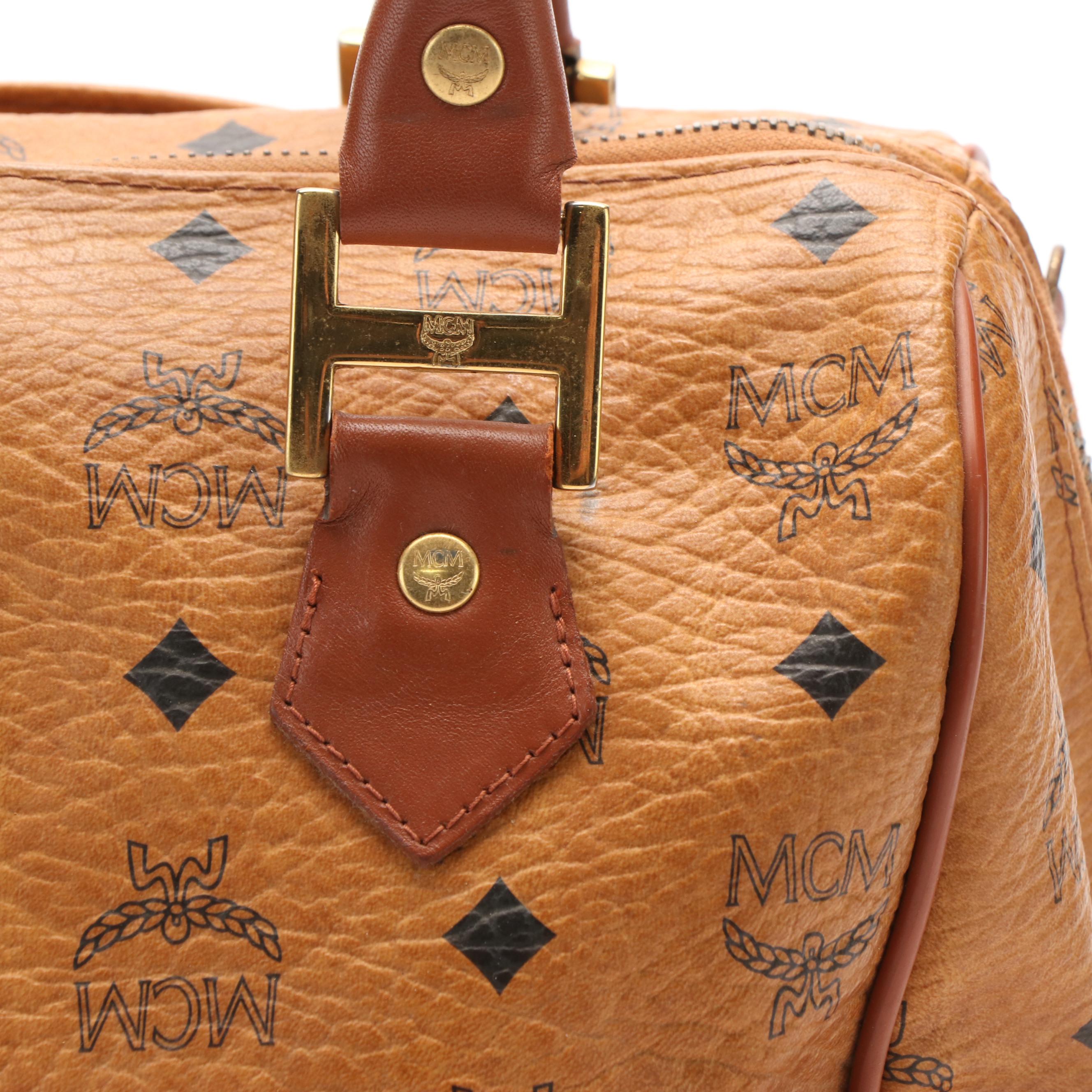 MCM Boston Bag in Cognac Visetos Coated Canvas