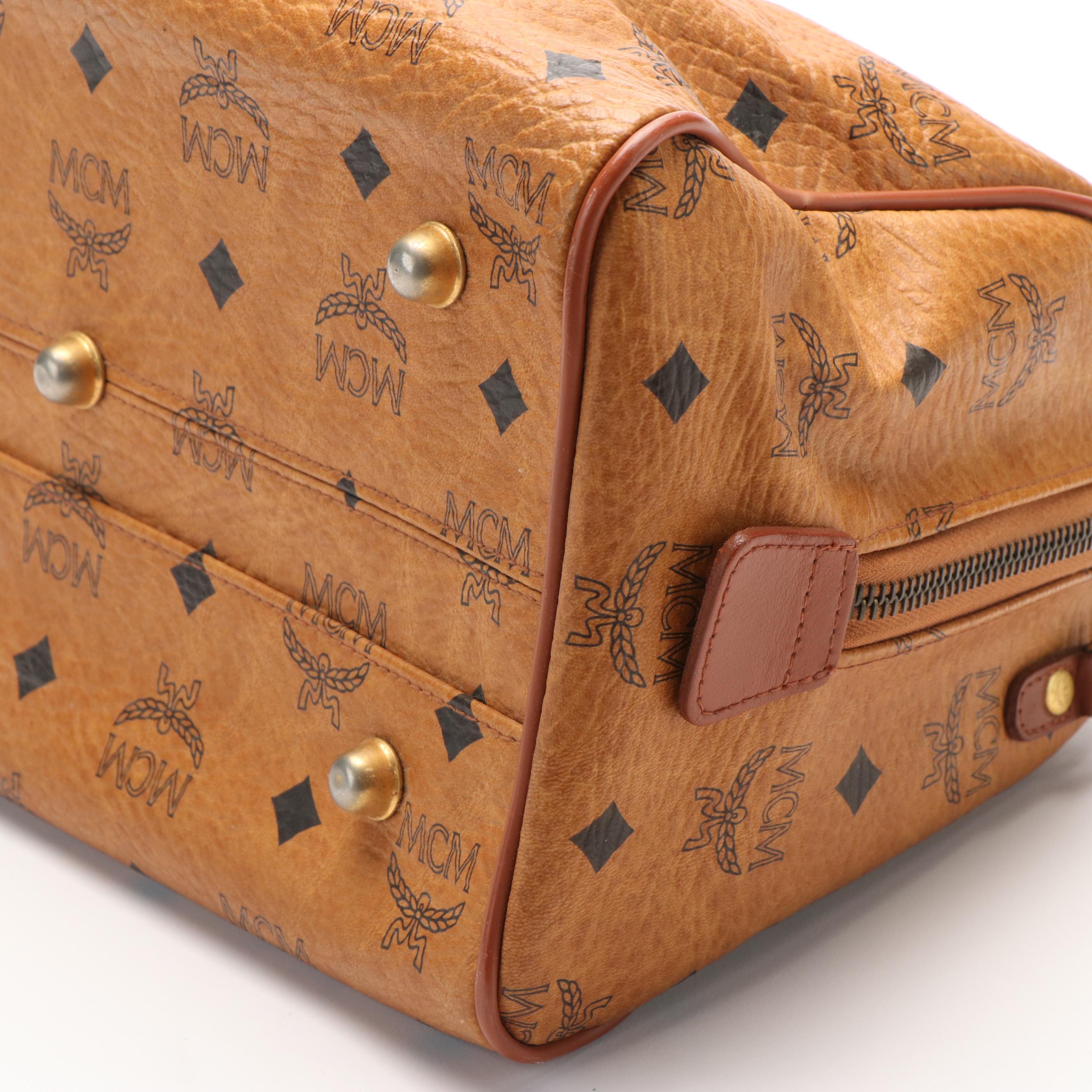 MCM Boston Bag in Cognac Visetos Coated Canvas