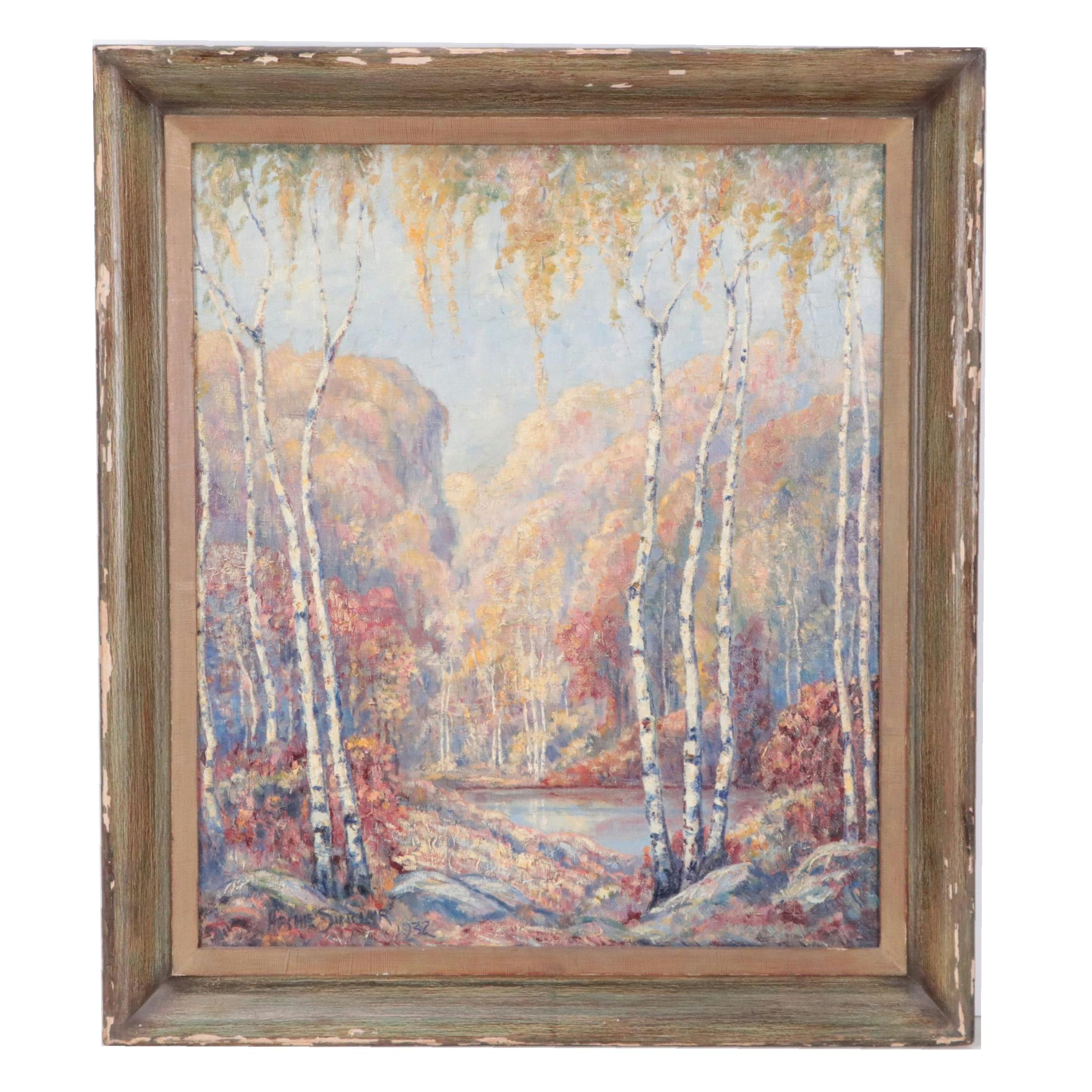 Archie Sinclair Oil Painting of Wooded Landscape With Birches, 1932