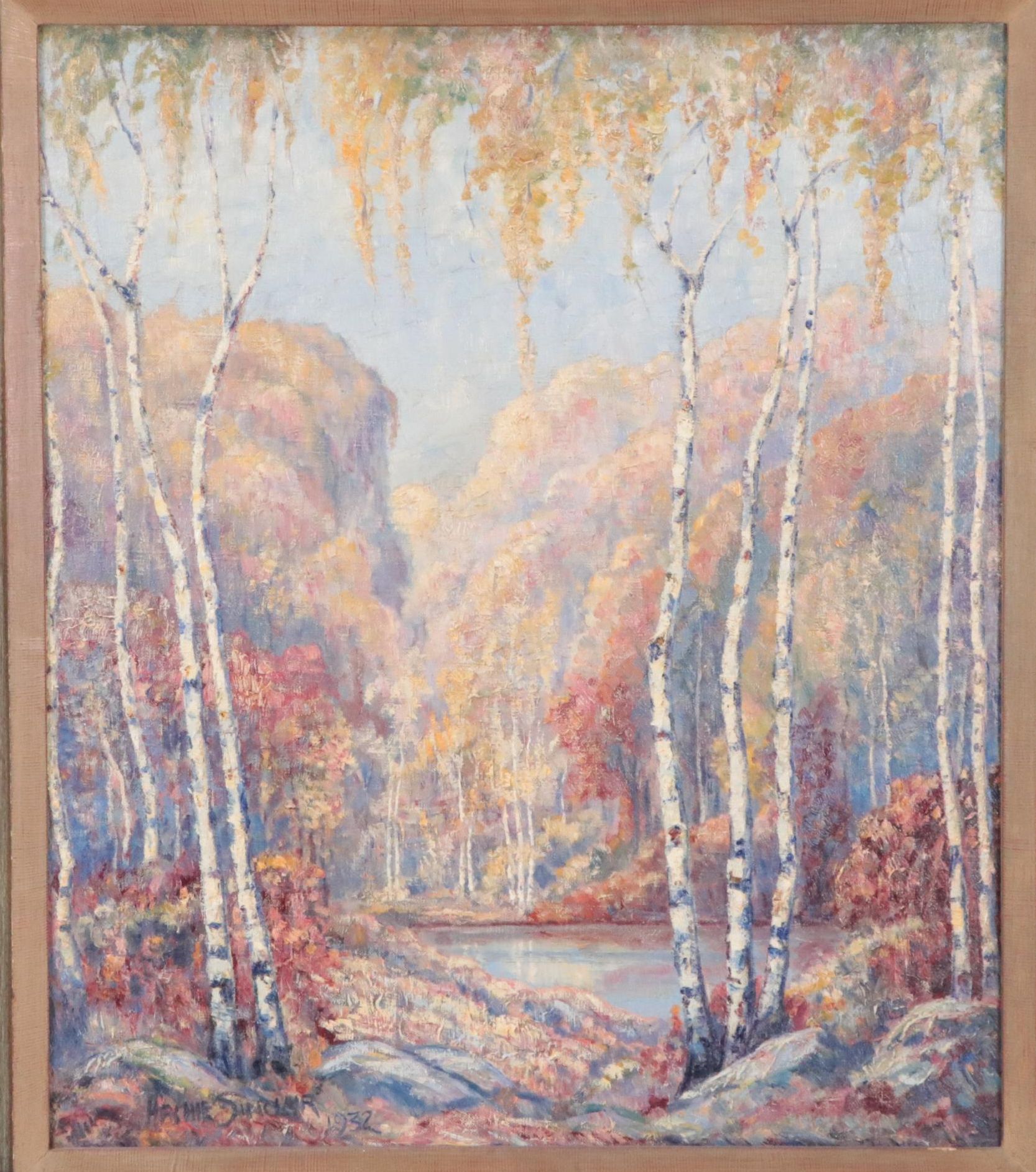 Archie Sinclair Oil Painting of Wooded Landscape With Birches, 1932