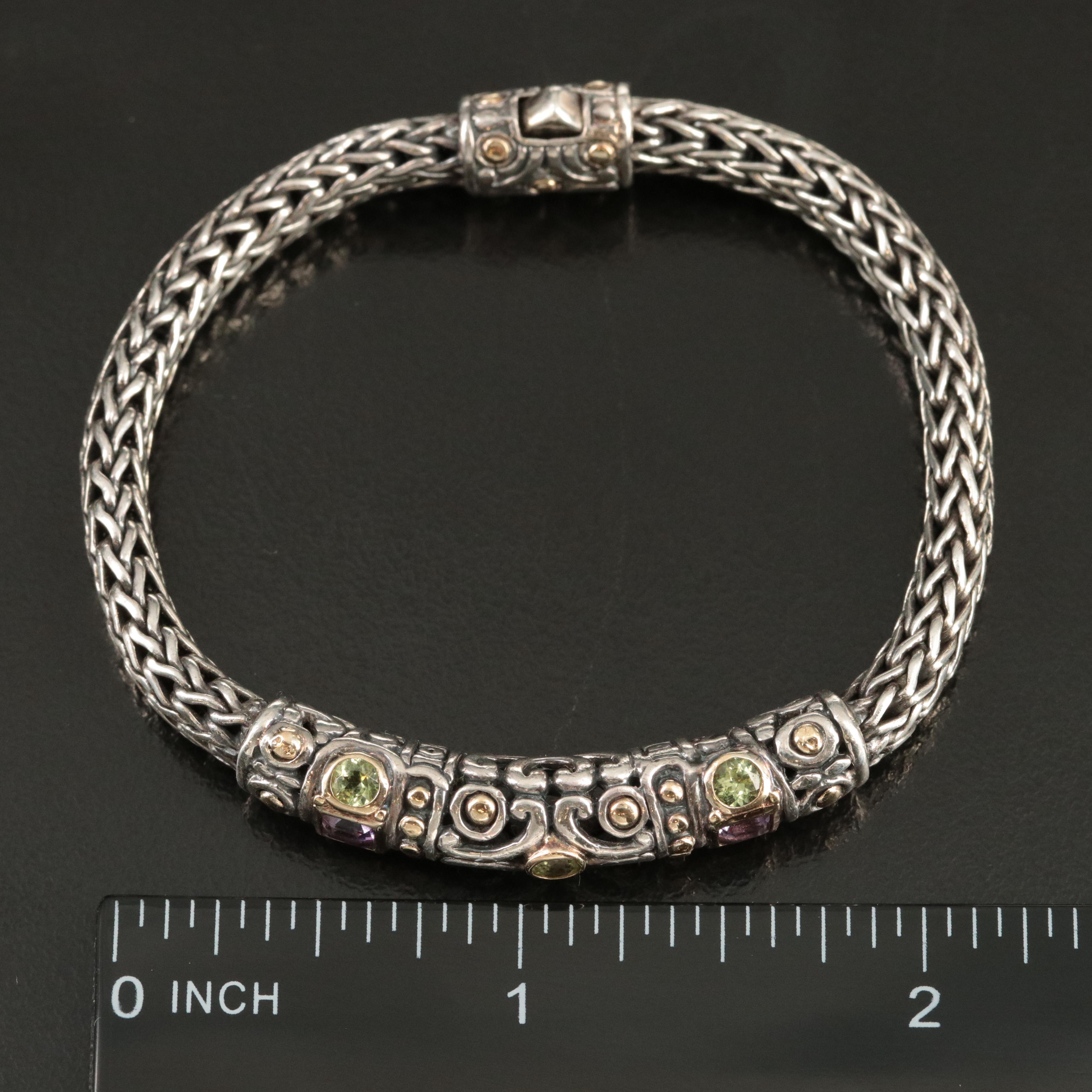 John Hardy "Batu Sari" Sterling Peridot and Amethyst Bracelet with 18K Accents