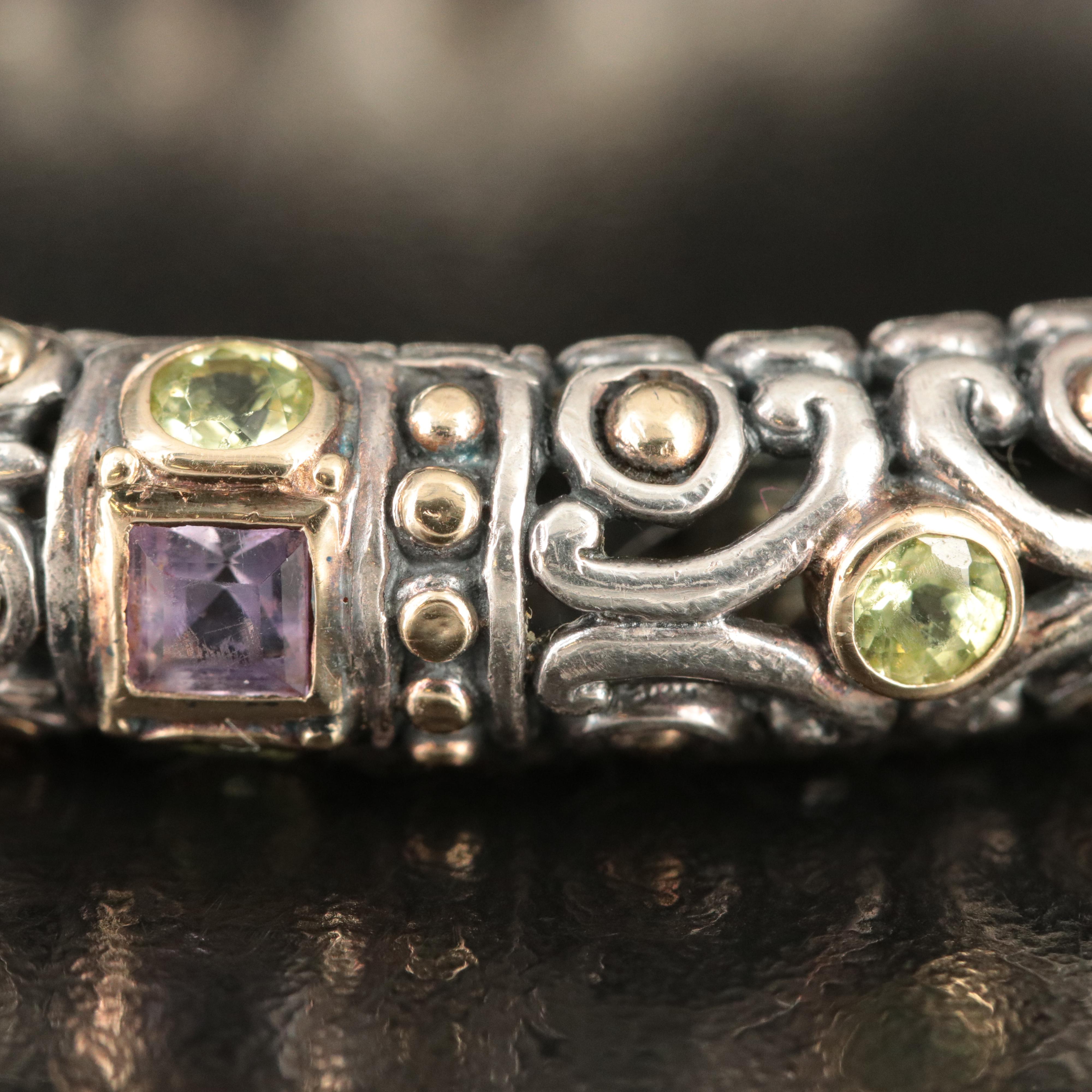 John Hardy "Batu Sari" Sterling Peridot and Amethyst Bracelet with 18K Accents