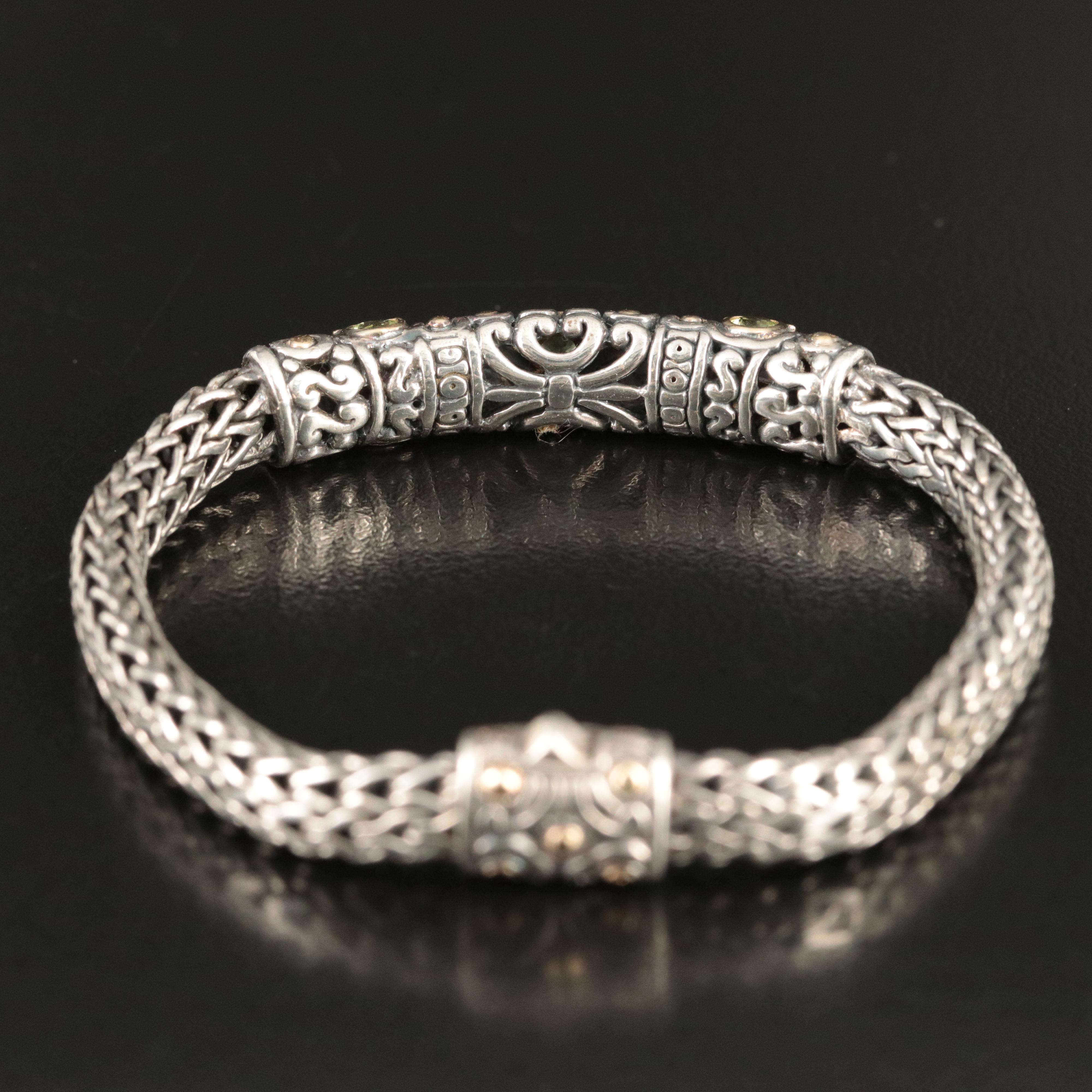 John Hardy "Batu Sari" Sterling Peridot and Amethyst Bracelet with 18K Accents