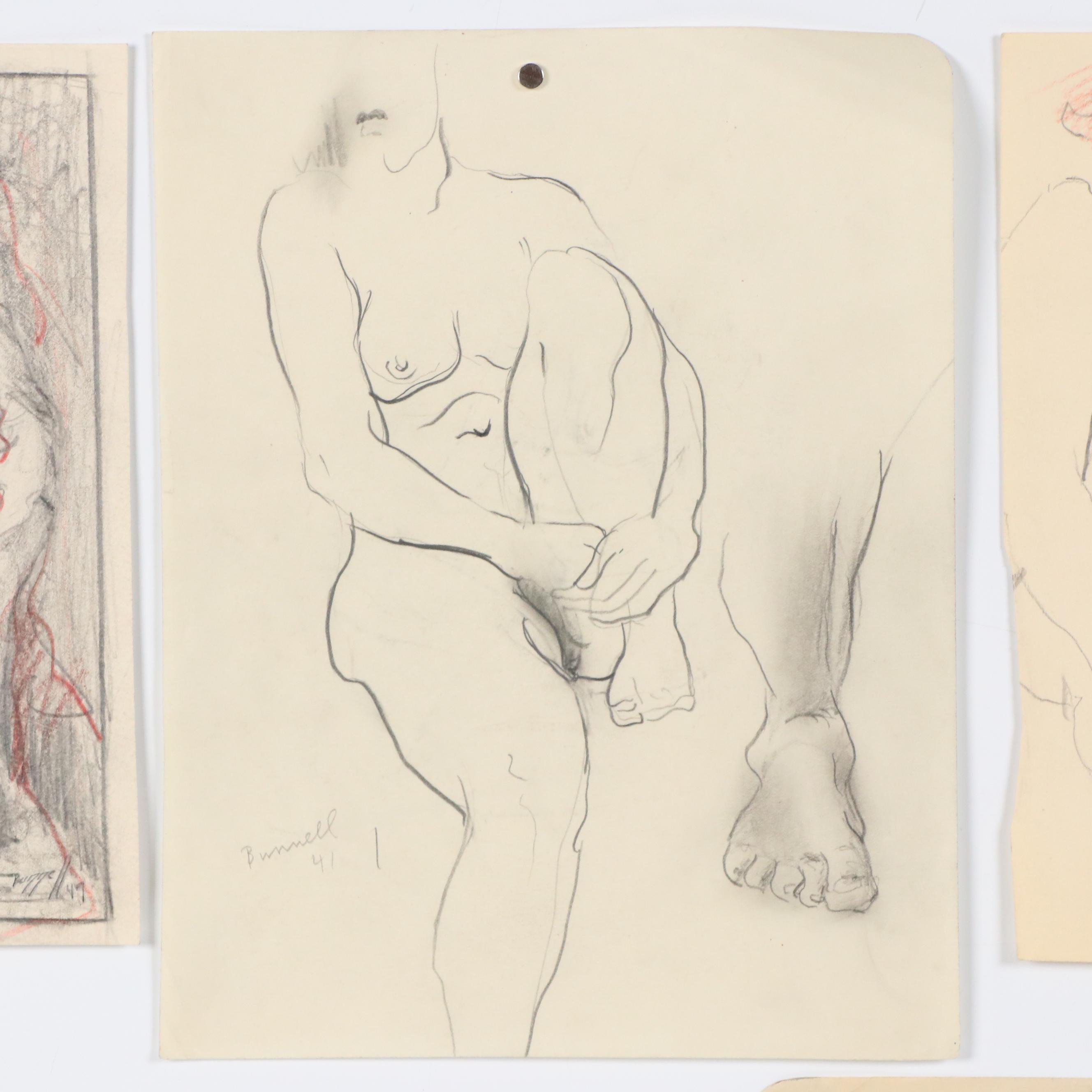 Charles Ragland Bunnell Modern Figural Graphite Drawings, 1949
