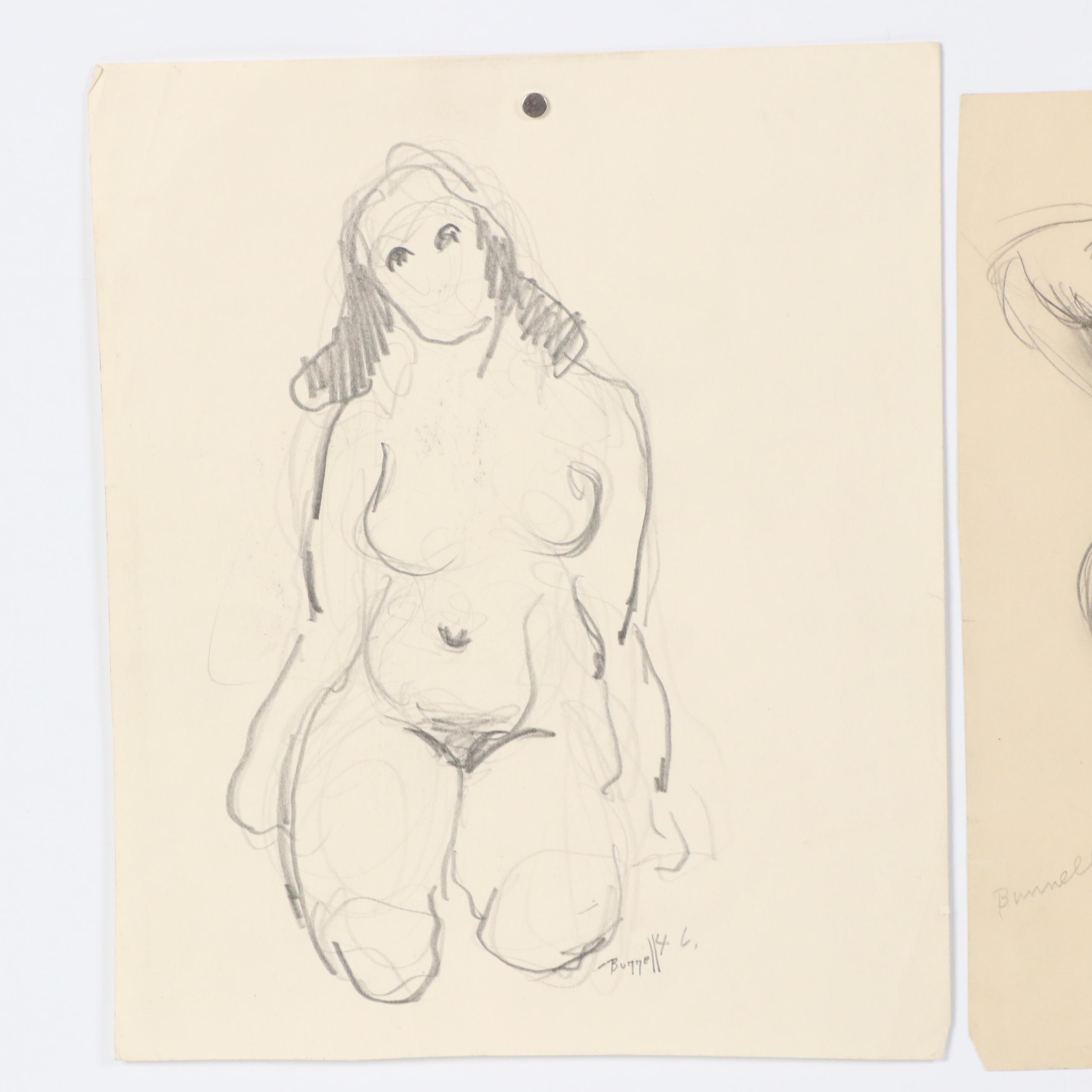 Charles Ragland Bunnell Modern Figural Graphite Drawings, 1949