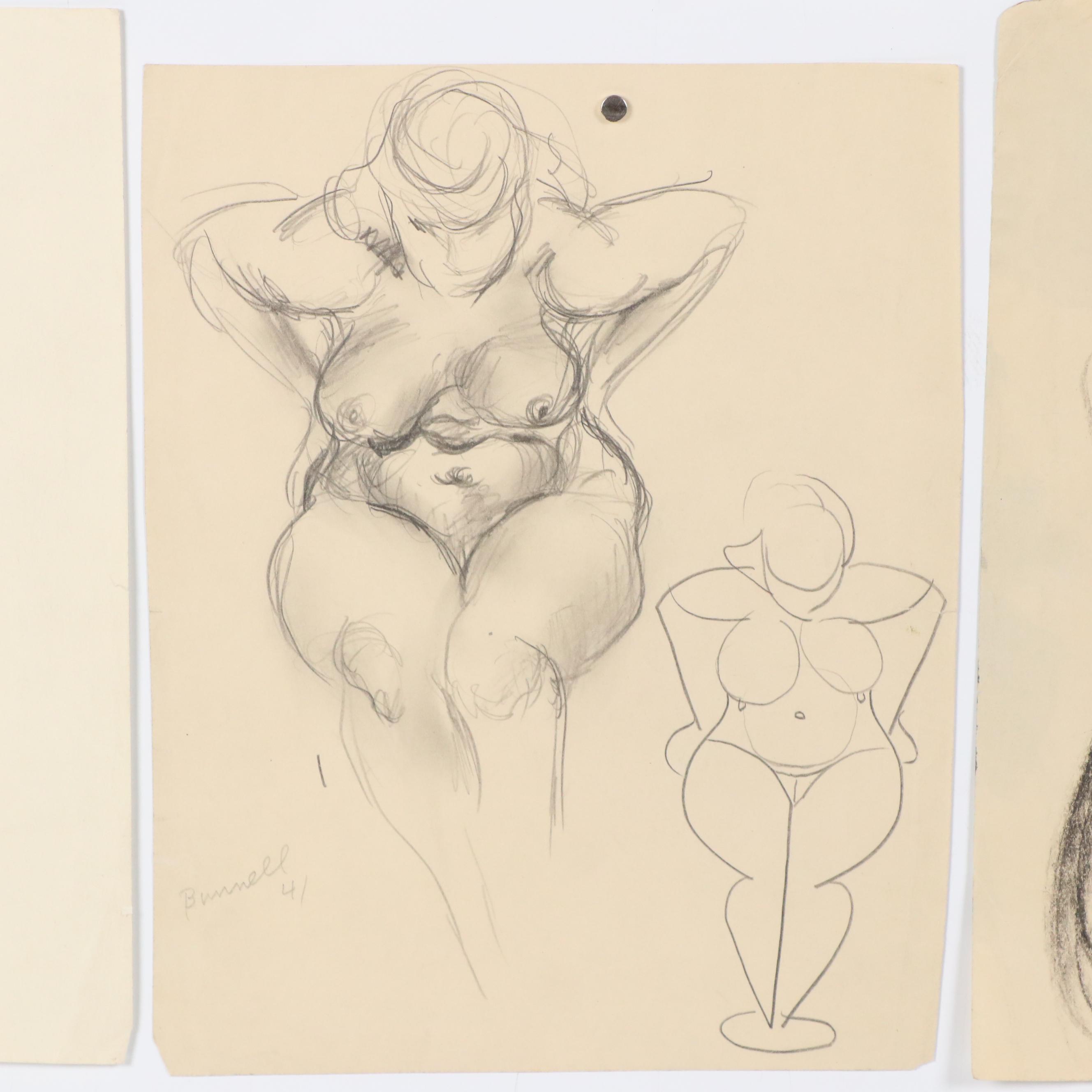 Charles Ragland Bunnell Modern Figural Graphite Drawings, 1949