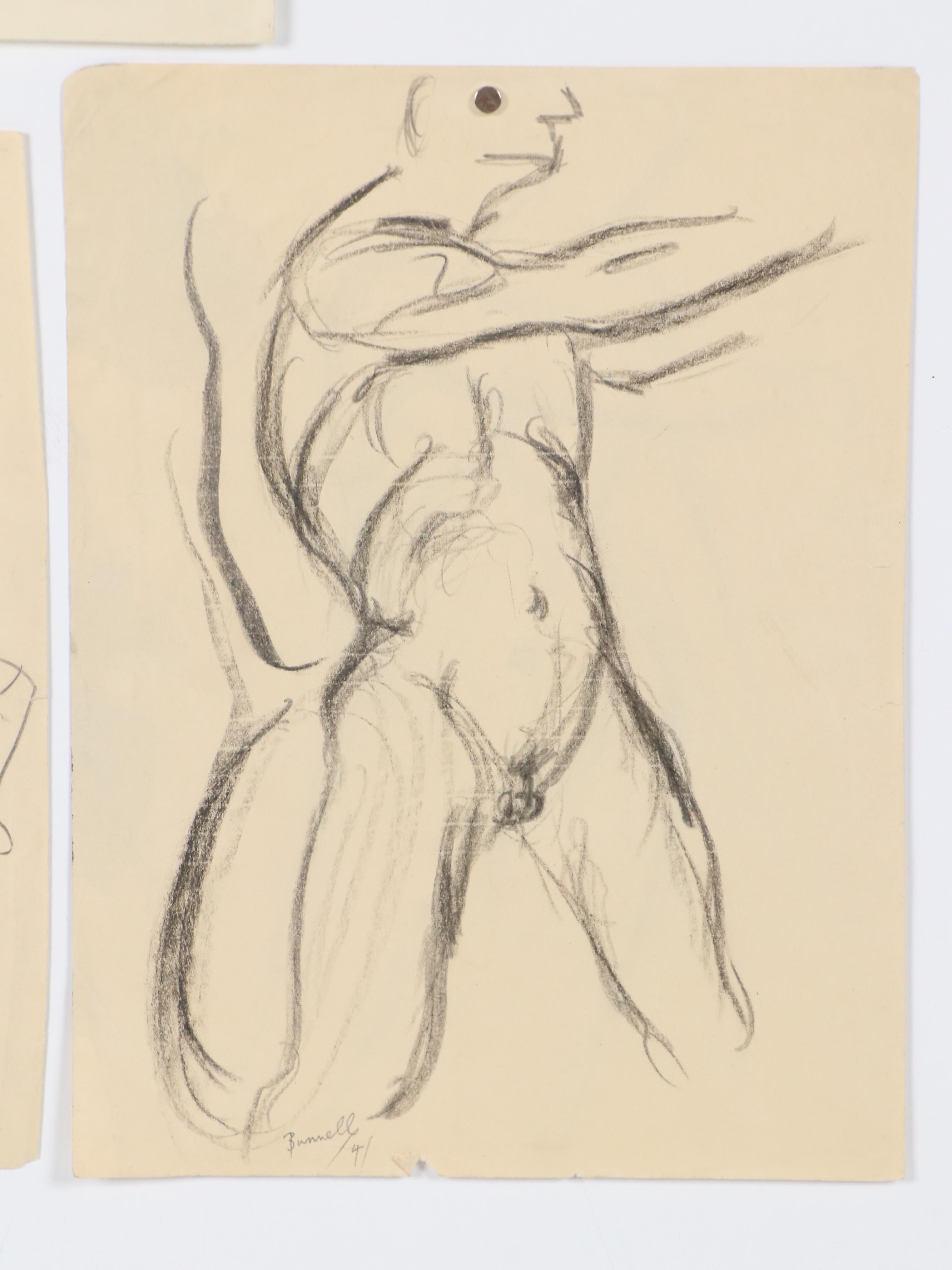 Charles Ragland Bunnell Modern Figural Graphite Drawings, 1949