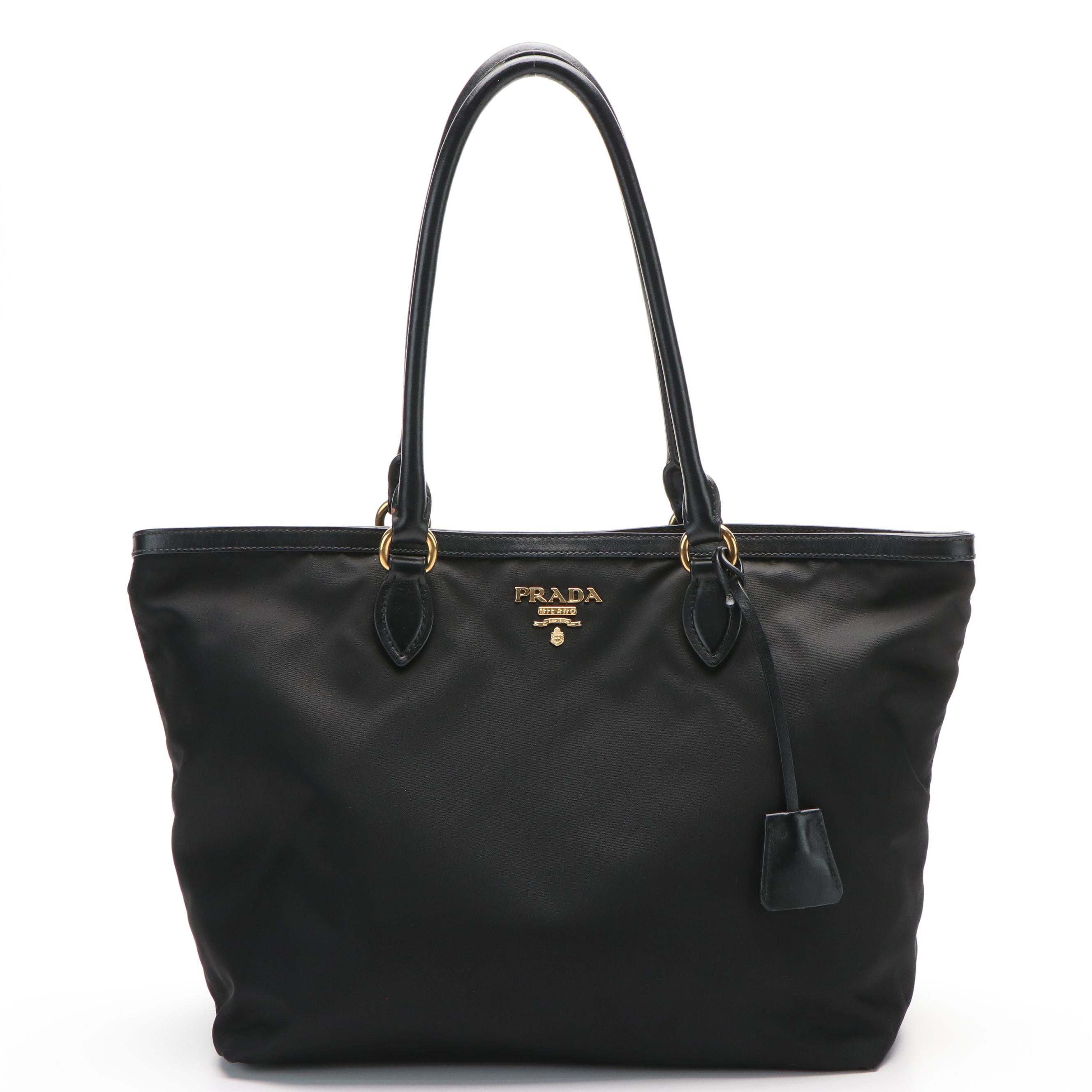 Prada Black Nylon and Leather Tote Bag