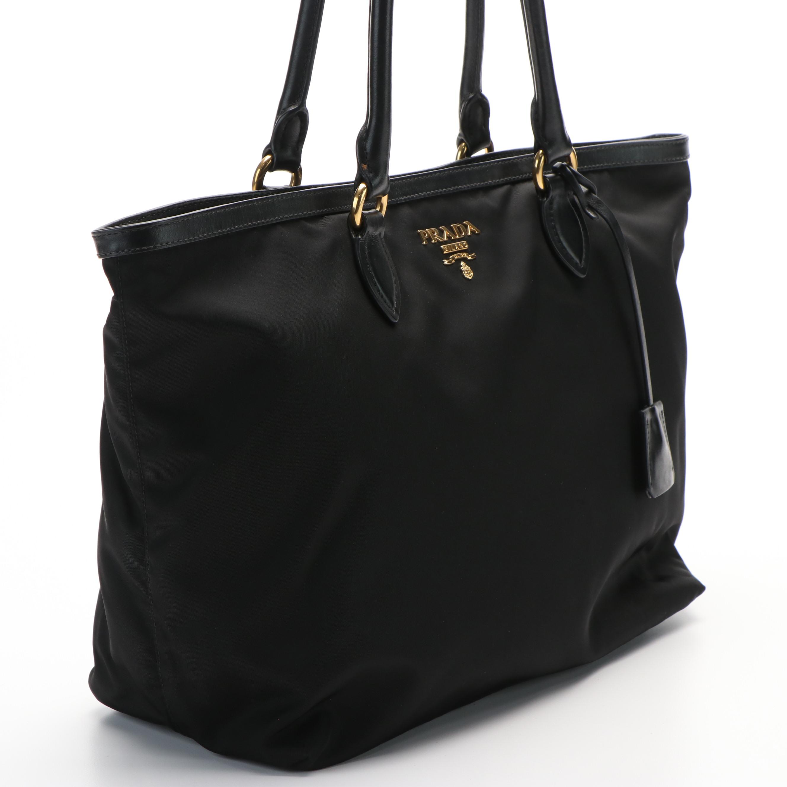 Prada Black Nylon and Leather Tote Bag