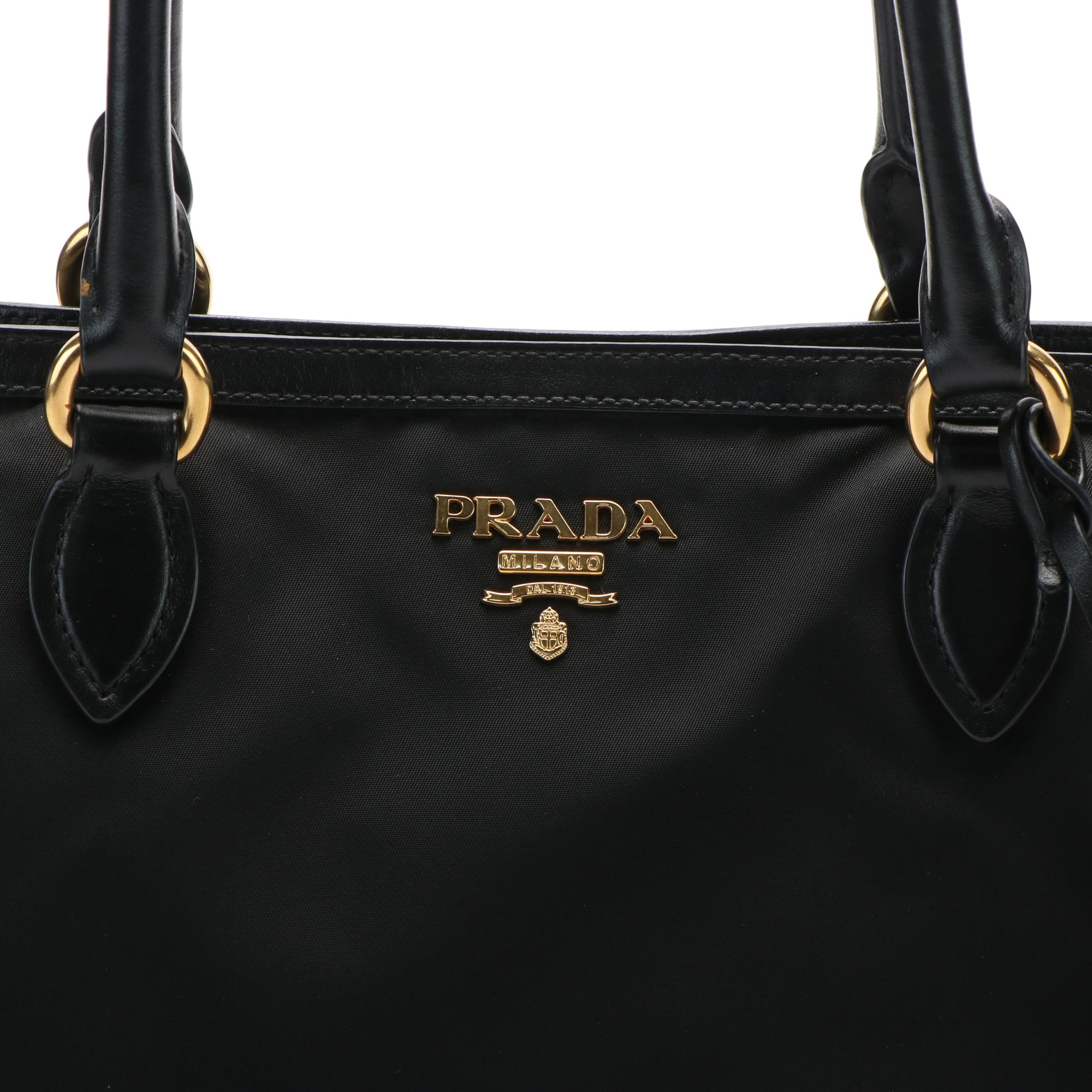 Prada Black Nylon and Leather Tote Bag