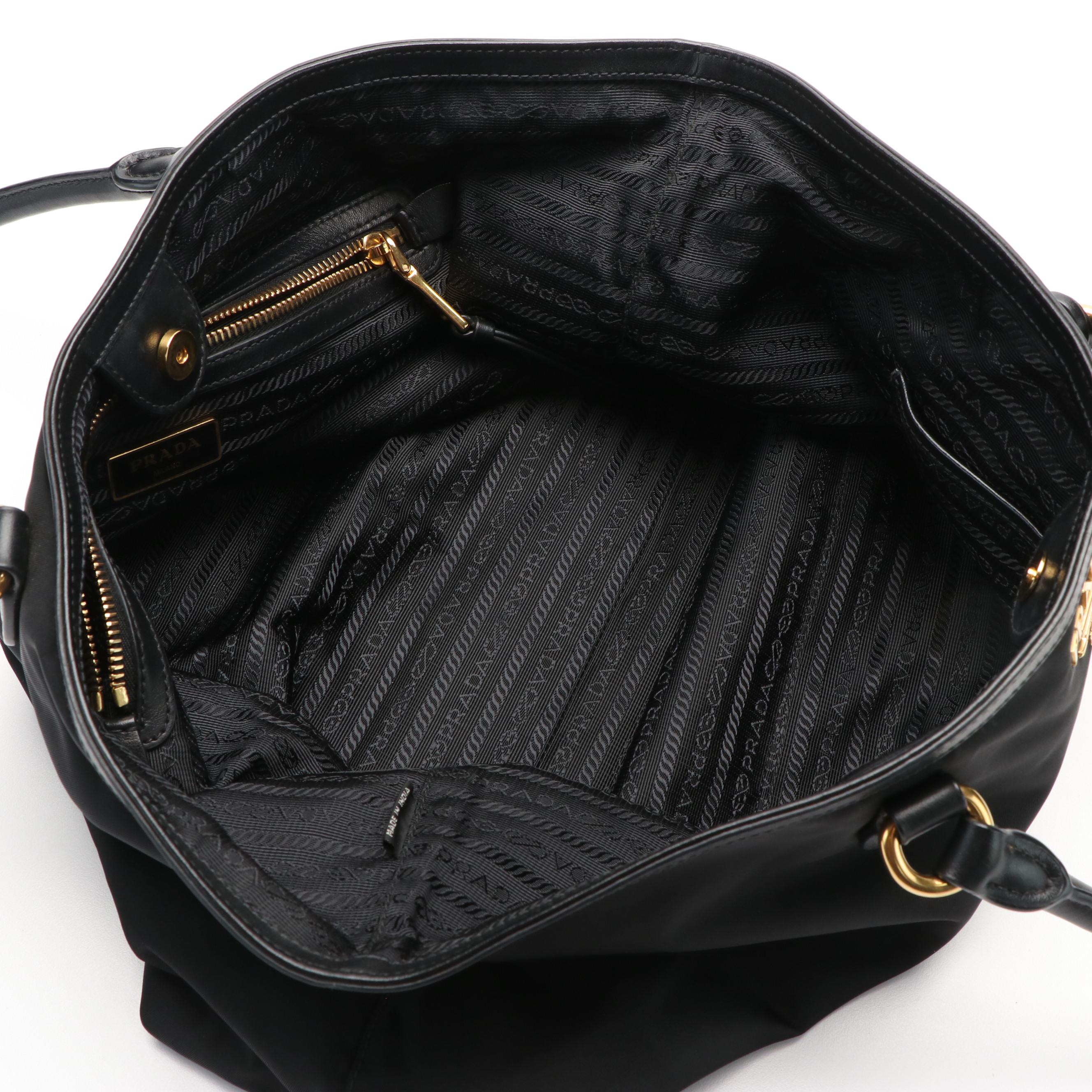 Prada Black Nylon and Leather Tote Bag