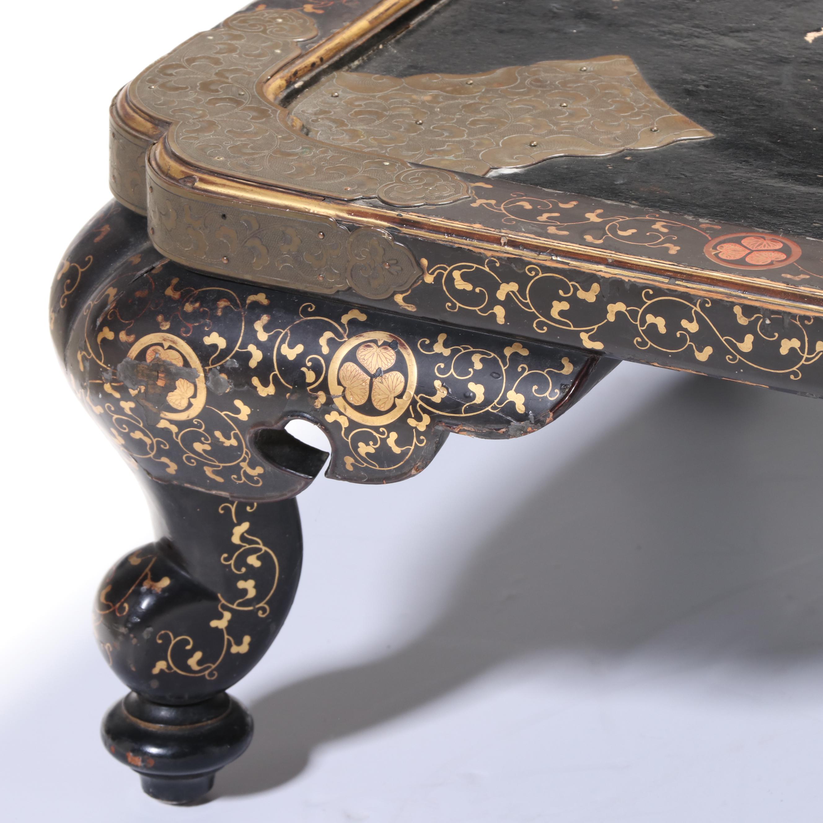 Japanese Brass-Mounted and Lacquered Hibachi Stand, 19th Century and Adapted