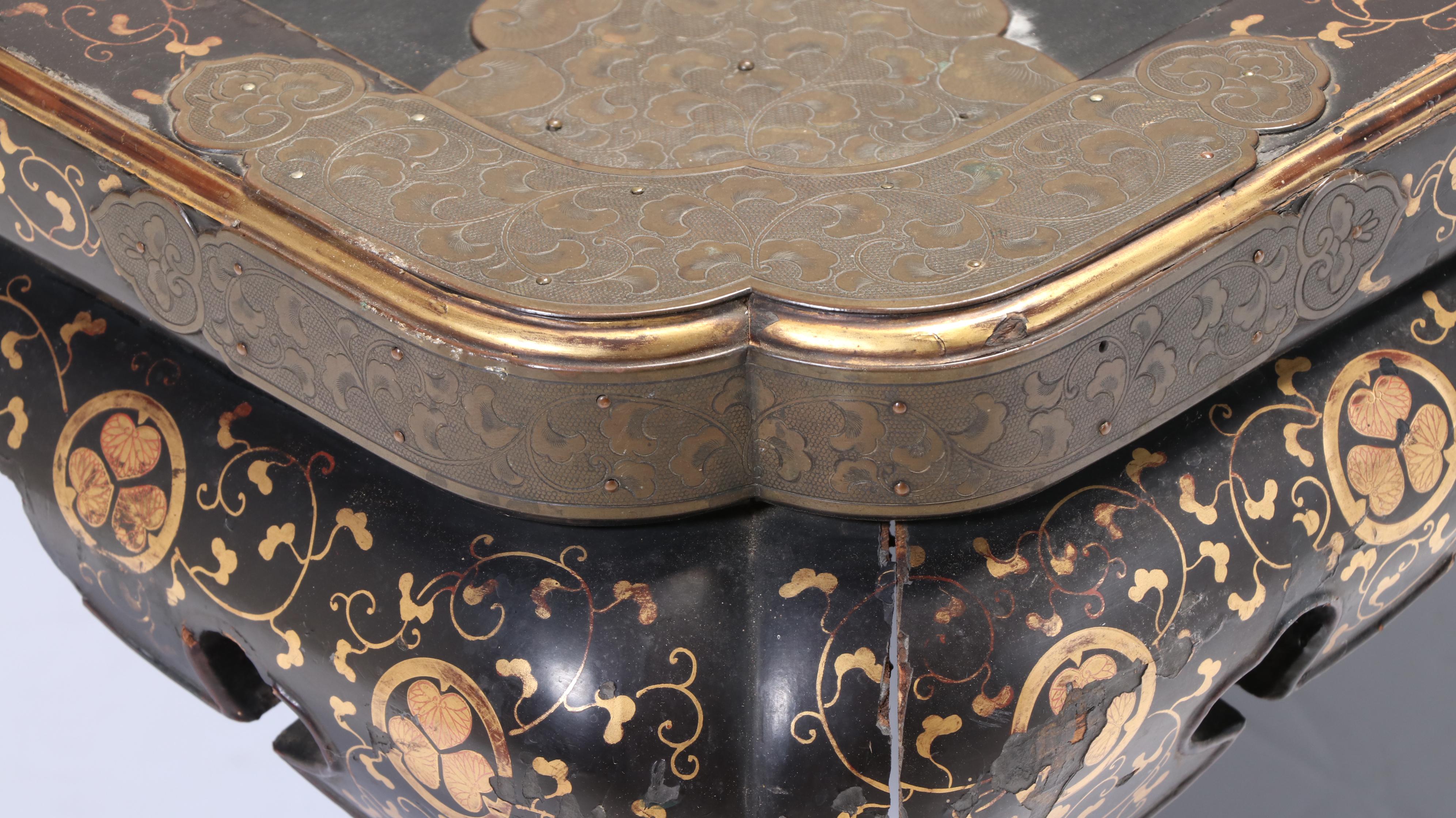 Japanese Brass-Mounted and Lacquered Hibachi Stand, 19th Century and Adapted