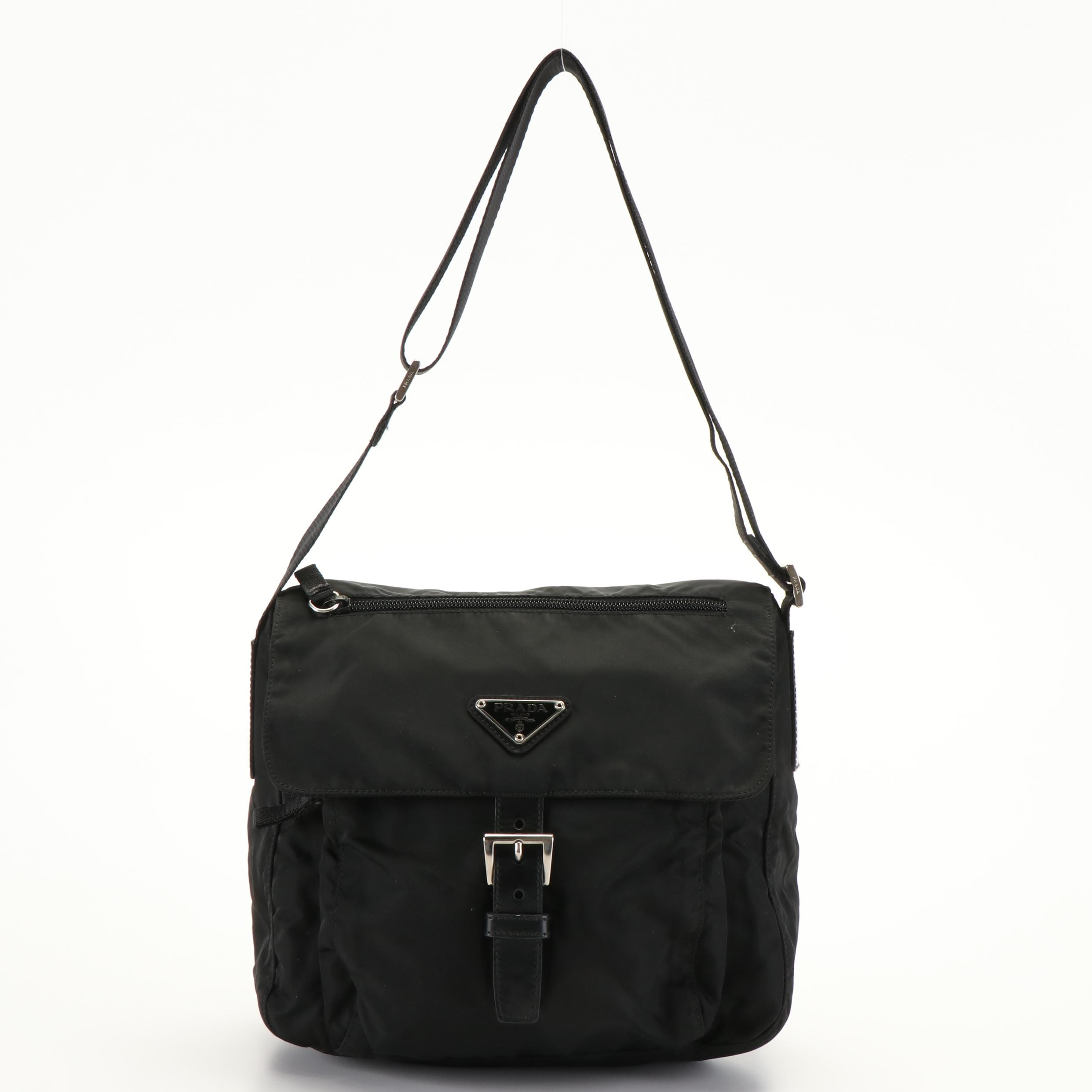 Prada Triangle Logo Black Tessuto Nylon Messenger Bag