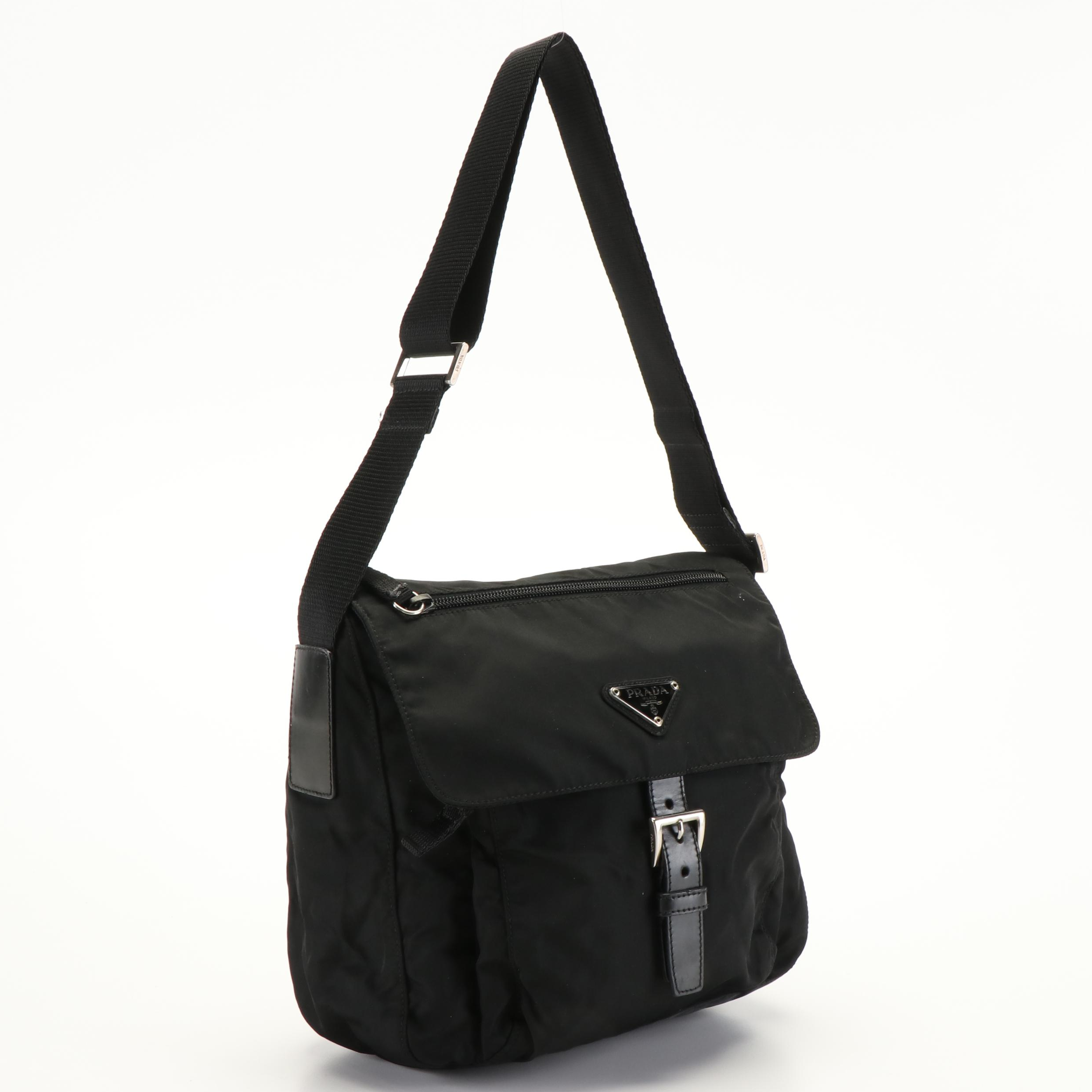 Prada Triangle Logo Black Tessuto Nylon Messenger Bag