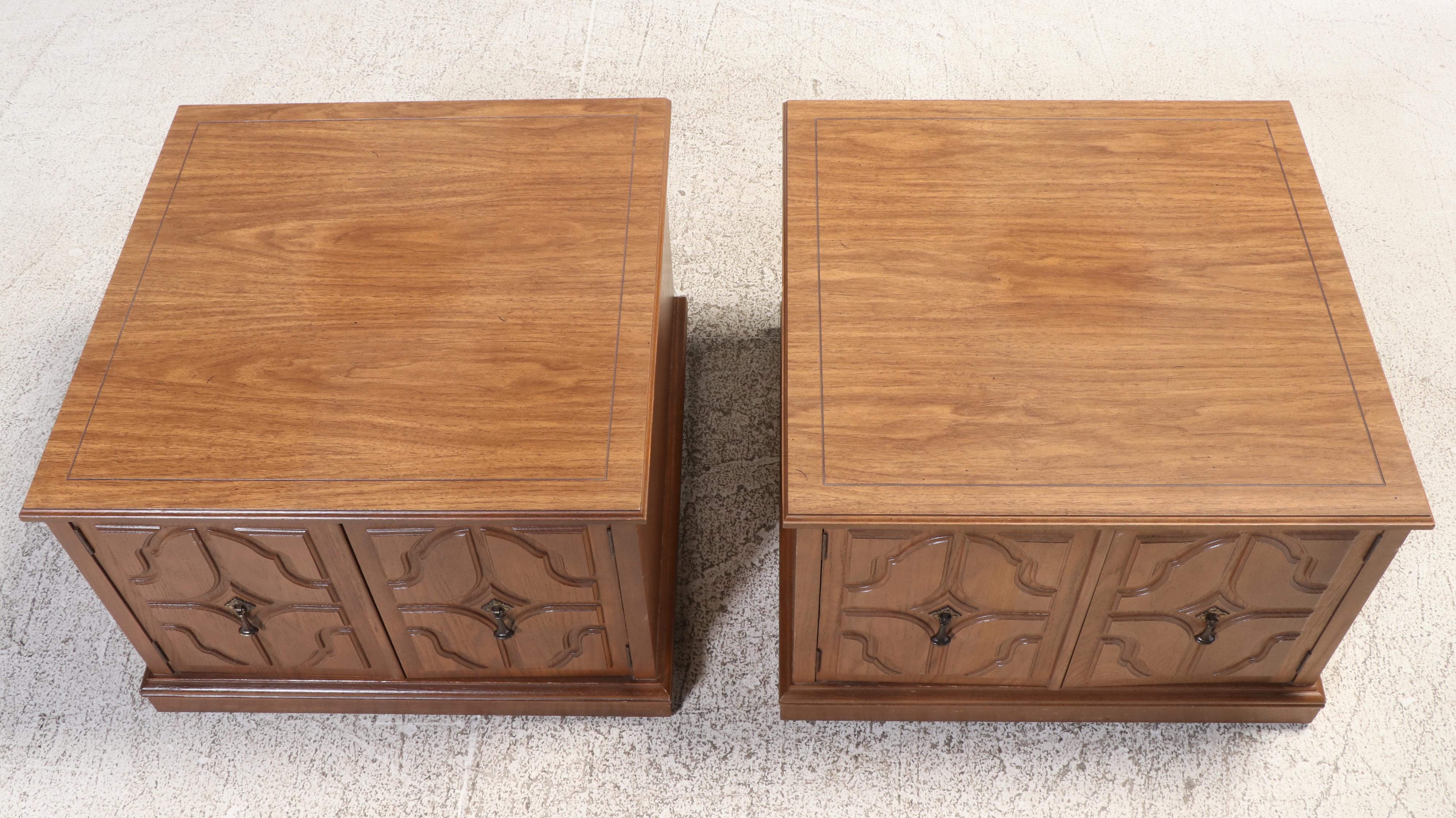 Pair of Mersman Mediterranean Style Oak and Laminate Top Side Cabinets
